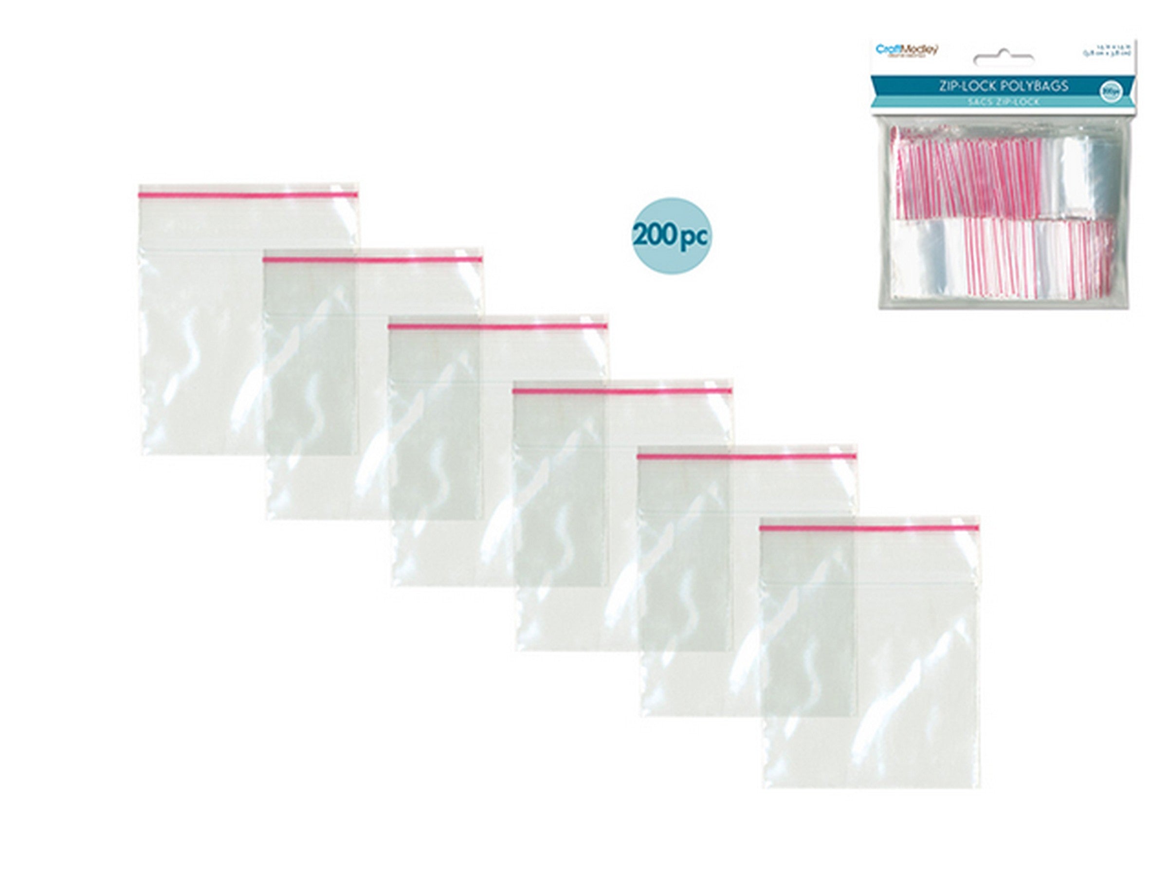 Craft Medley 200 Clear Plastic Zip-lock Polybags 1.5x1.5in