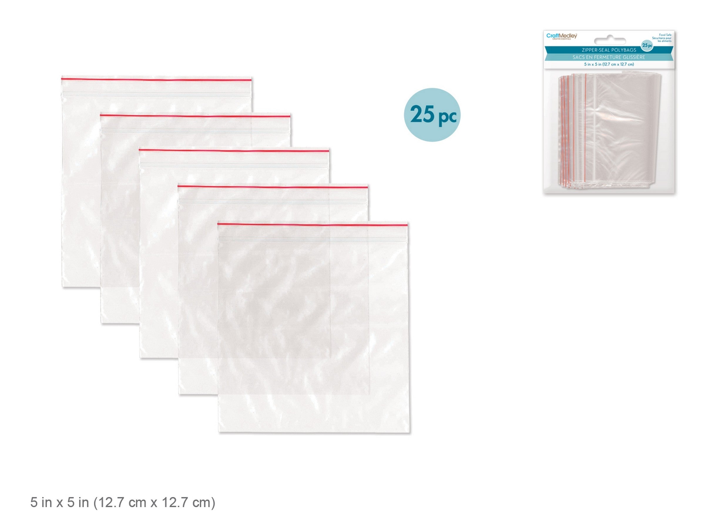 Craft Medley 25 Clear Plastic Ziplock Bags 5x5in