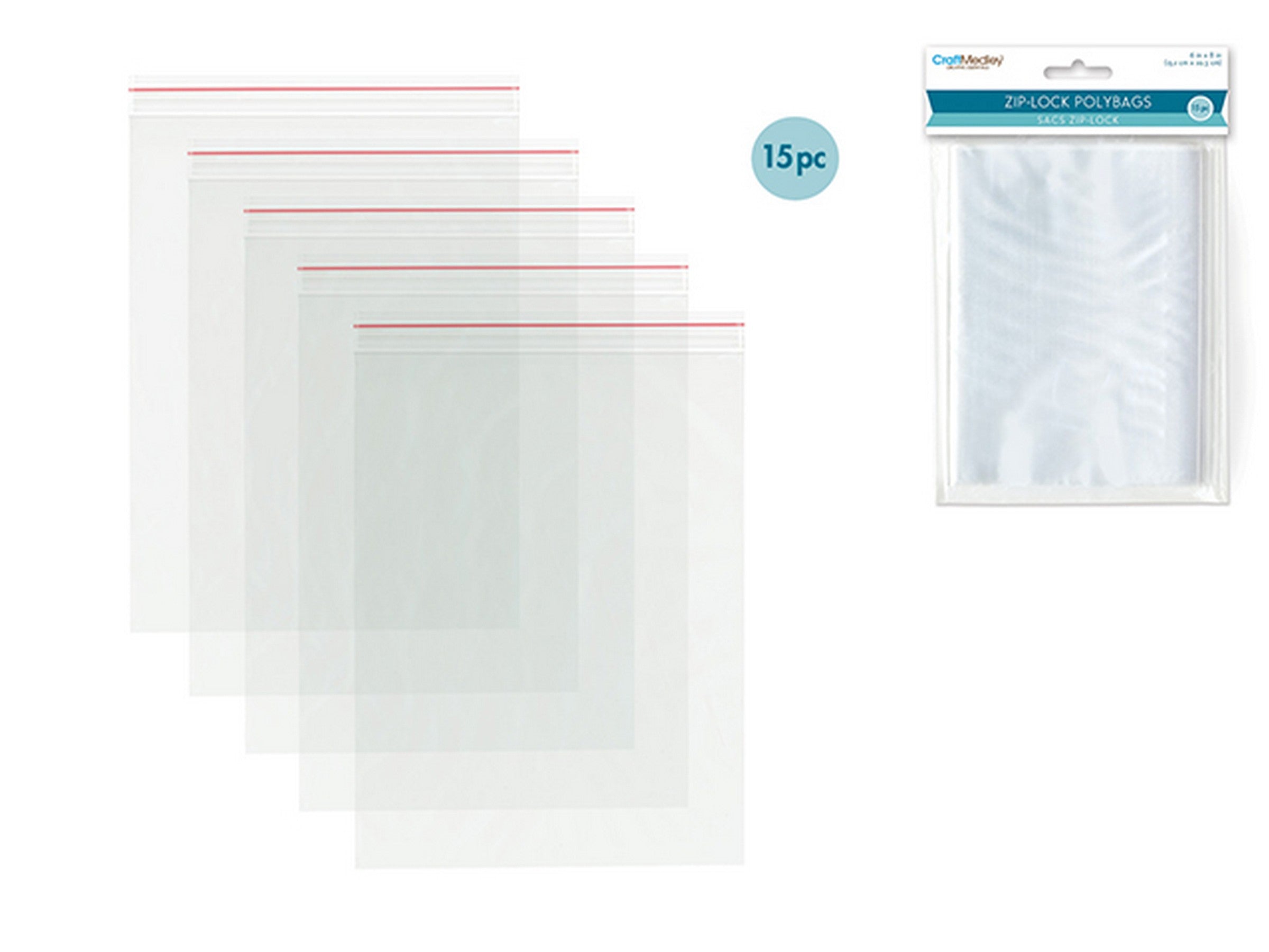 Craft Medley 15 Clear Plastic Zipper-Seal Polybags - Food Safe 6x8in