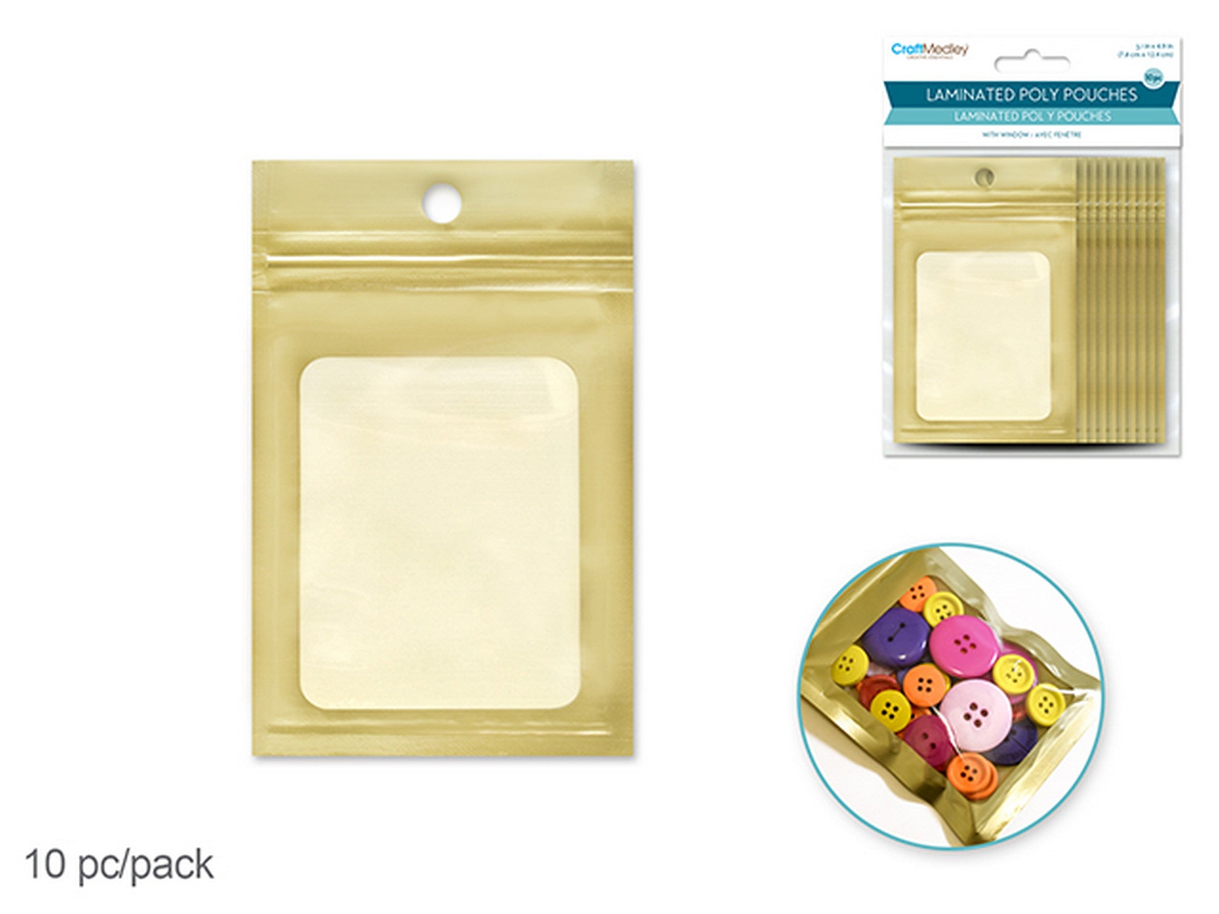 Craft Medley 10 Laminated Gold Poly Pouches with Window 3.1x4.9in