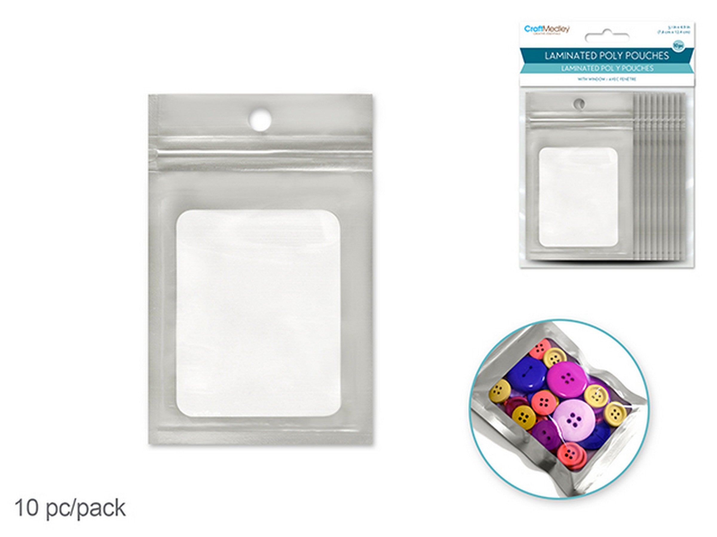 Craft Medley 10 Laminated Silver Poly Pouches with Window 3.1x4.9in
