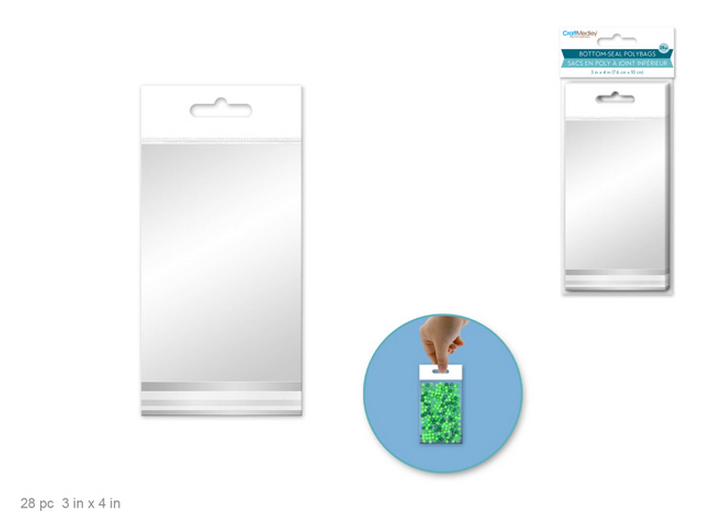 Craft Medley 28 Bottom-Seal Clear Poly Bags 3x4in