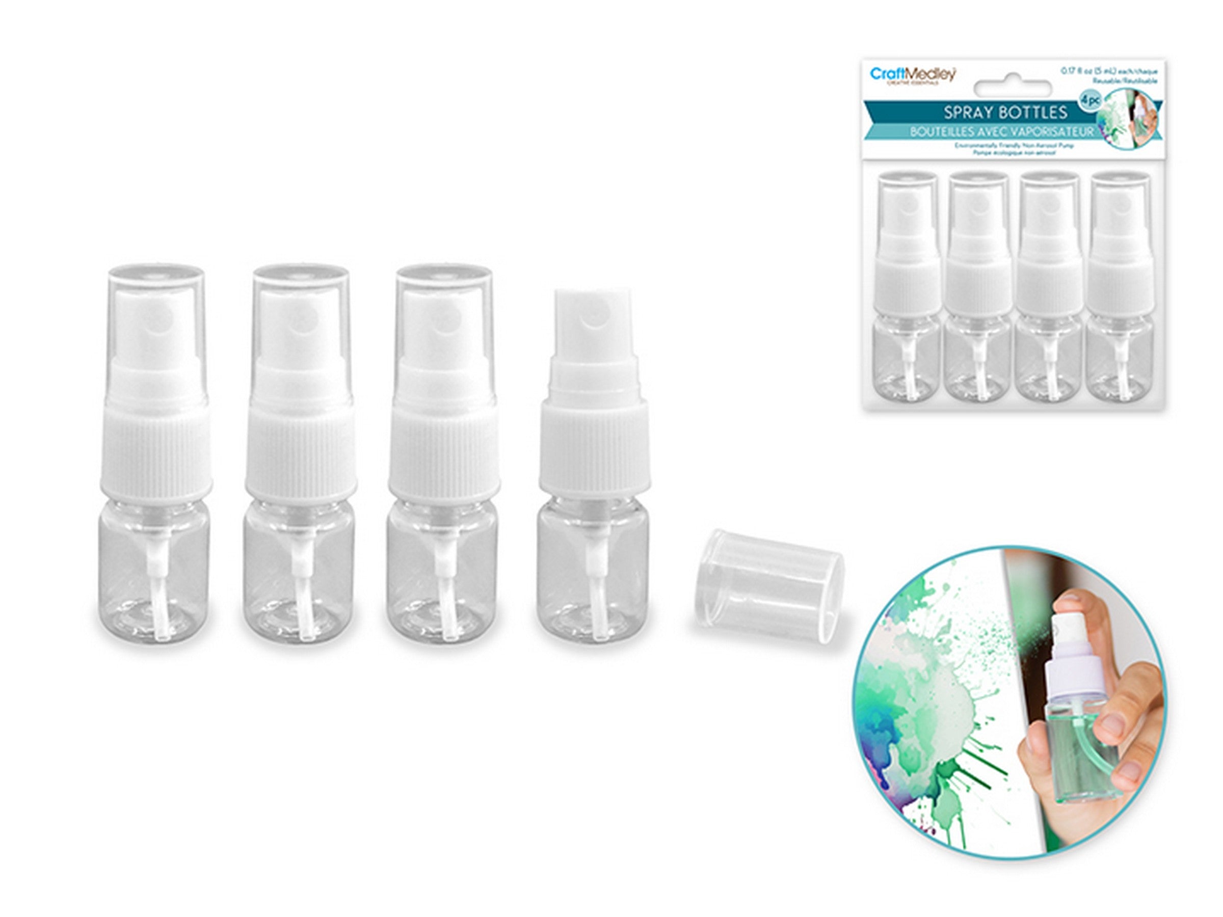 Craft Medley 4 Refillable Screw-top Pump-Spray Plastic Bottles  0.17oz (5ml)