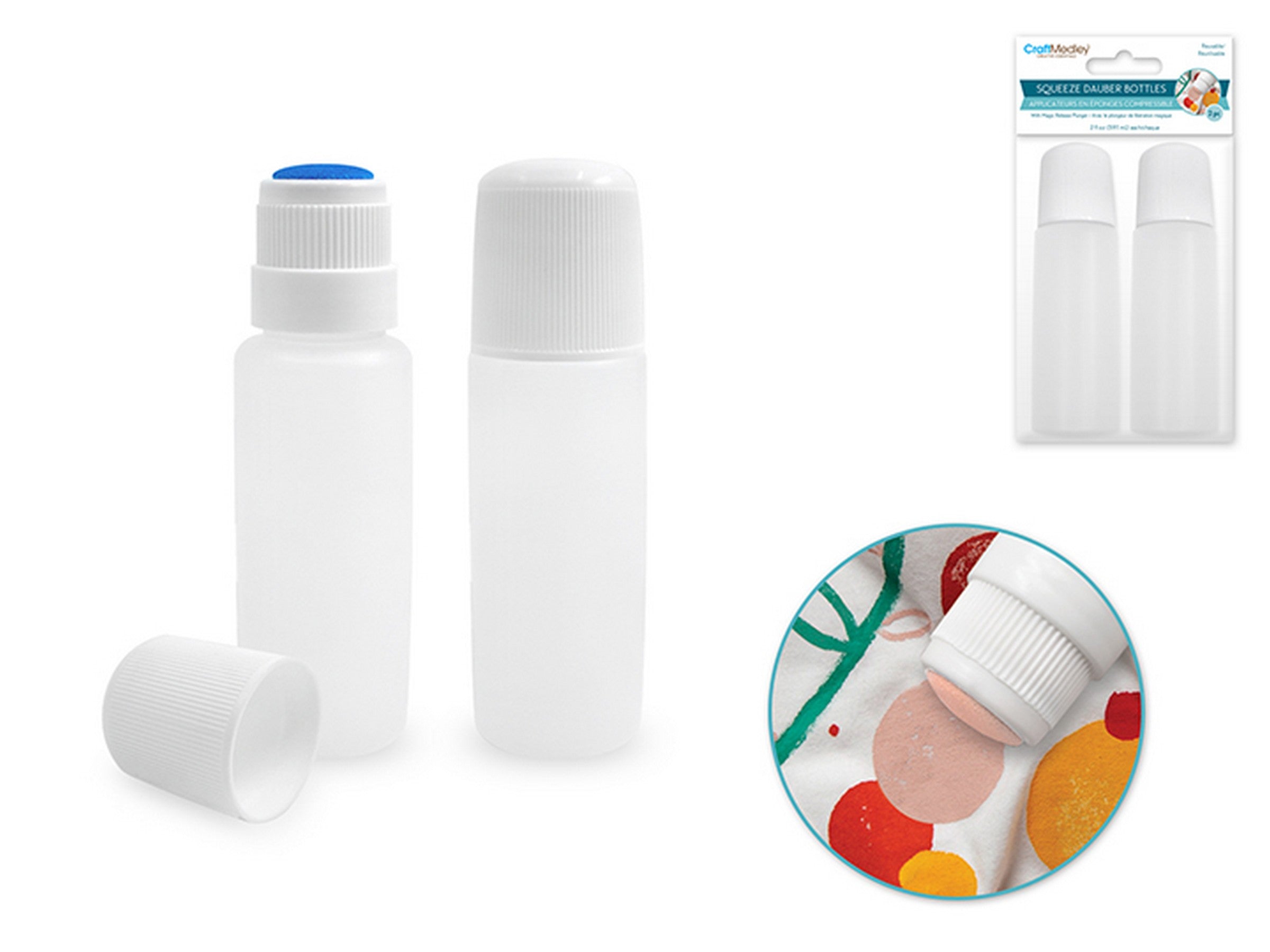 Craft Medley 2 Plastic Squeeze Dauber Bottles with Magic Release Plunger 2oz