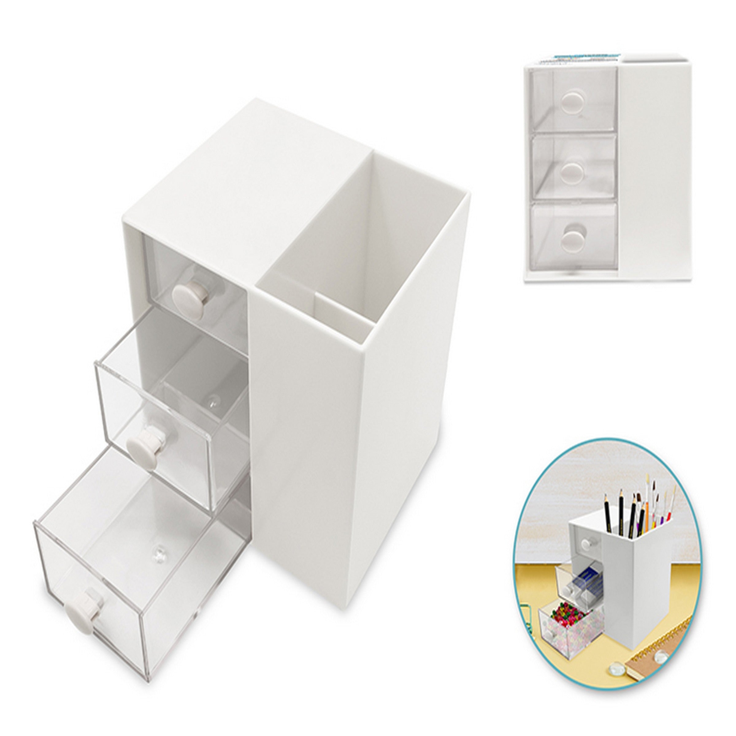 Craft Medley 3-Drawer 2-Slot Plastic Desktop Organizer 4.7x3.9x4.7in