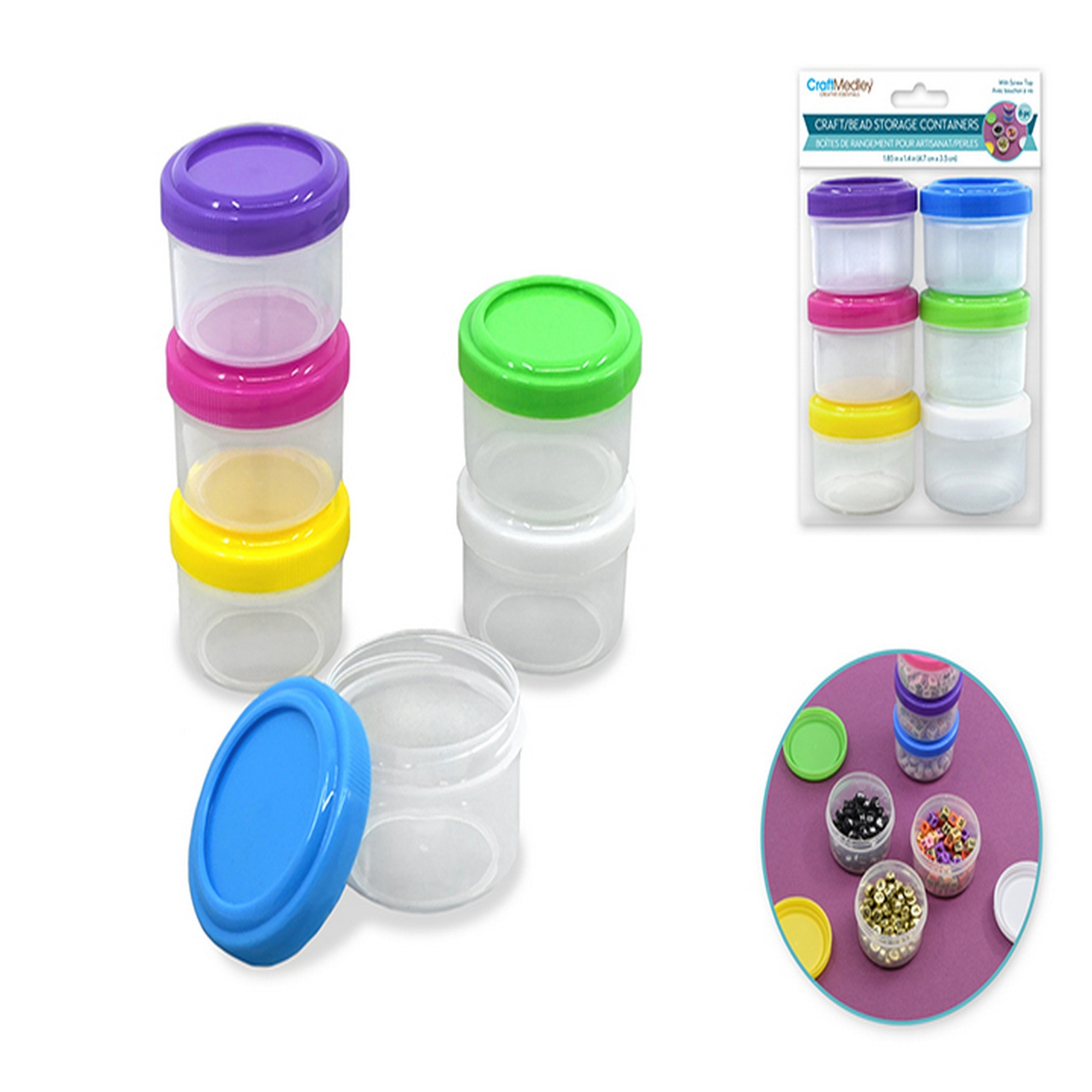 Craft Medley 6 Round Plastic Containers with Lids 2x1.4in 