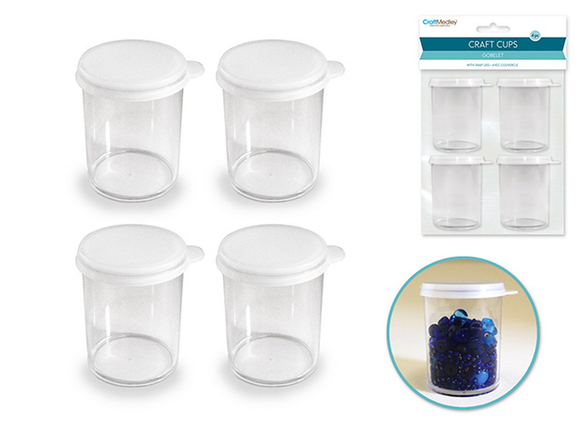 Craft Medley 3 Craft Cups with Snap Lid Plastic 2x1.5in