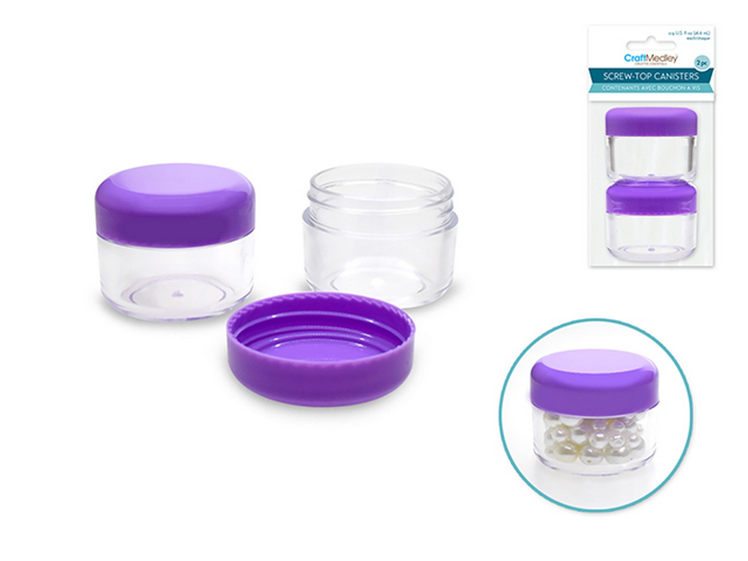 Craft Medley 2 Plastic Canisters with Purple Screw-on Cap 0.9oz each