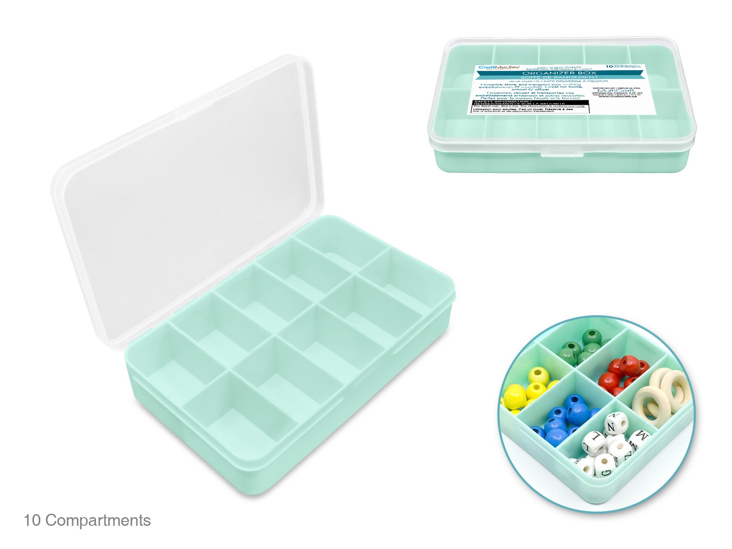 Craft Medley Plastic Organizer Box - 10 Compartments with Snap-Lid 5.8x3.8x1.3in