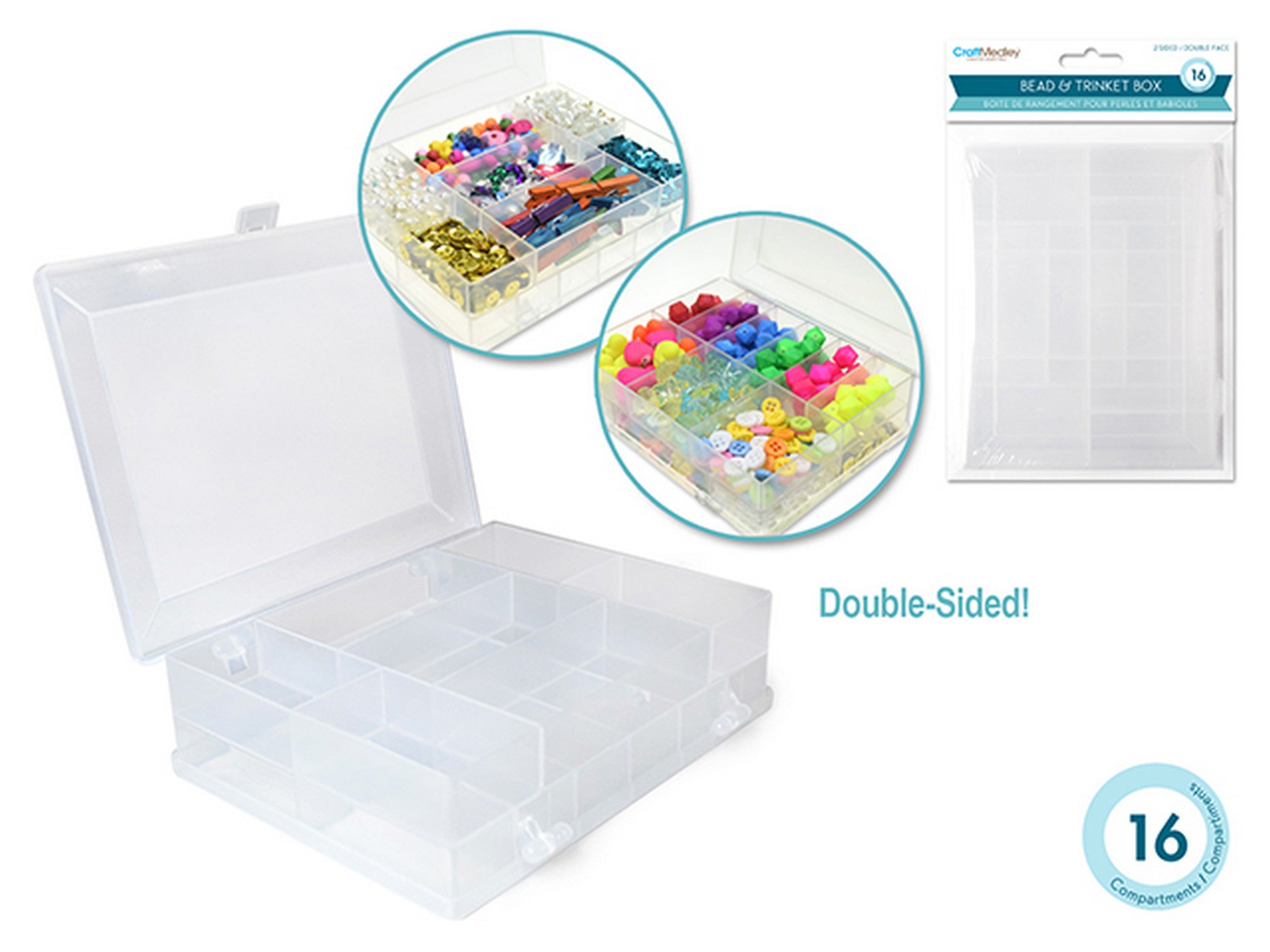Craft Medley Bead and Trinket Plastic Box - 16 Compartments 4.75x3.751.5in