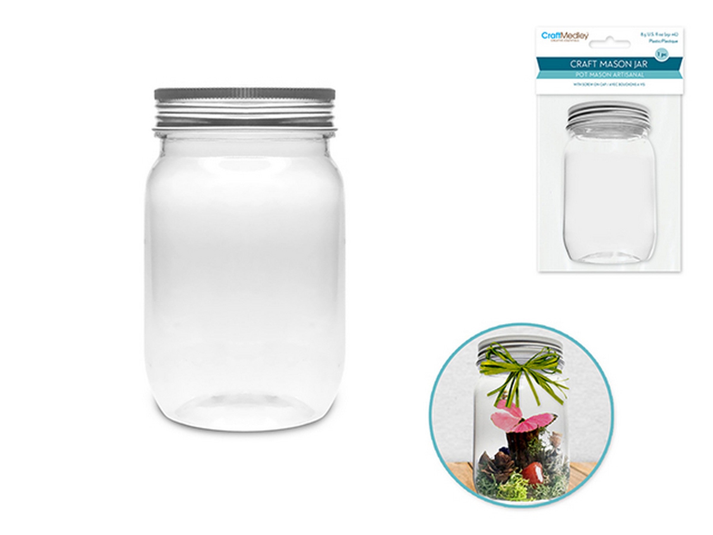 Craft Medley Craft Mason Jar with Screw-on Cap Plastic 8.5oz