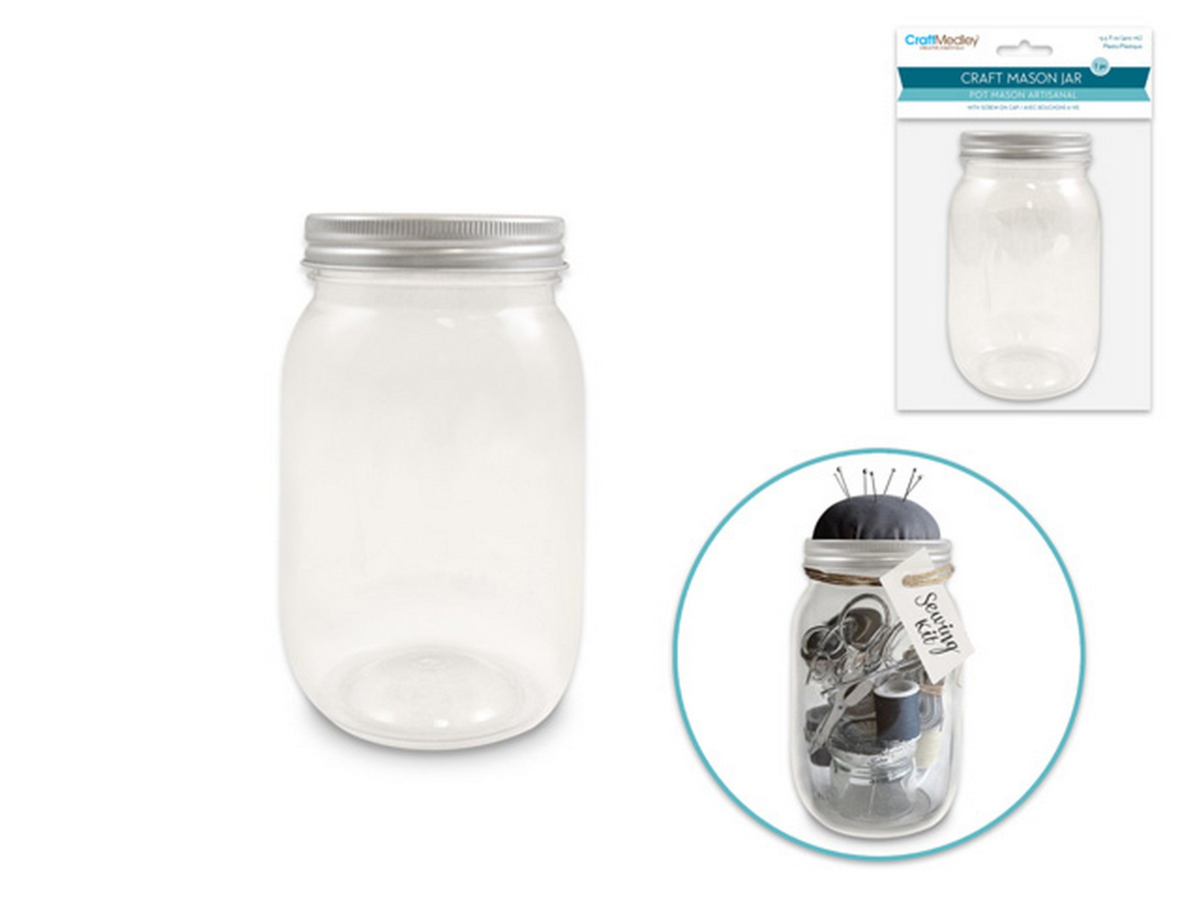 Craft Medley Craft Mason Jar with Screw-on Cap Plastic 13. 5oz