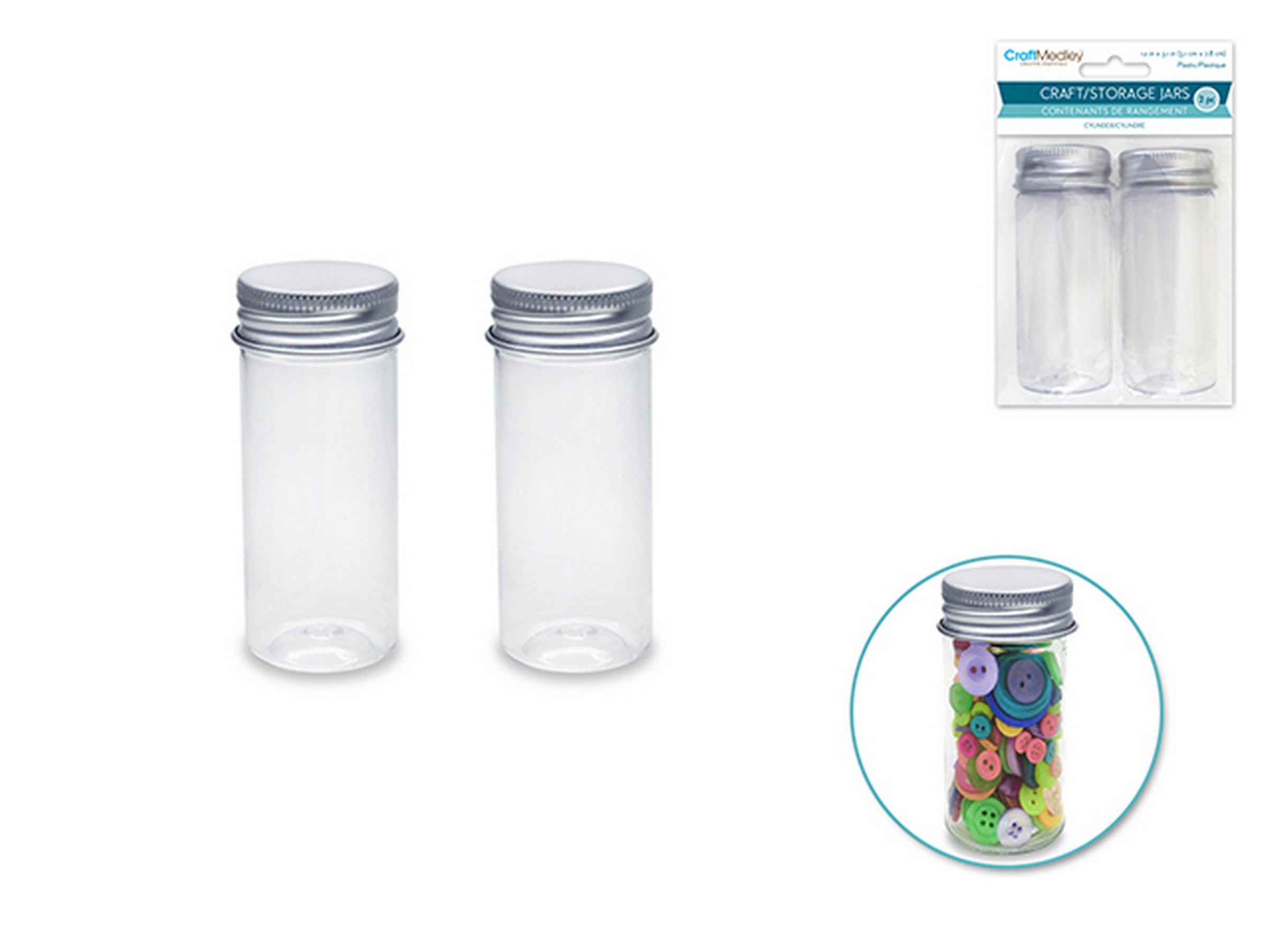 Craft Medley 2 Cylinder Craft or Storage Plastic Jars with Screw-on Cap 1.2x3.1in