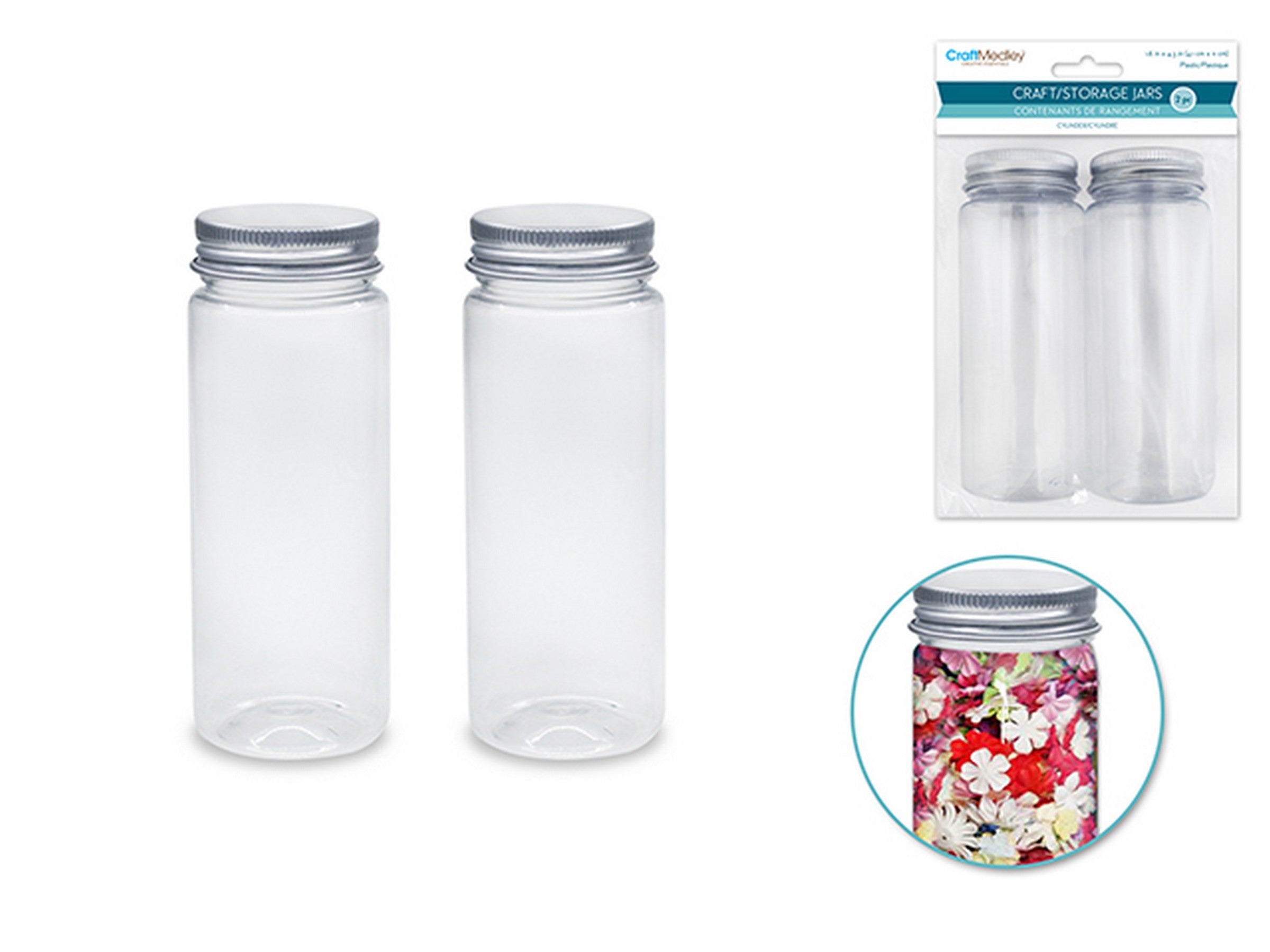 Craft Medley 2 Cylinder Craft or Storage Plastic Jars with Screw-on Cap 1.6x4.3in