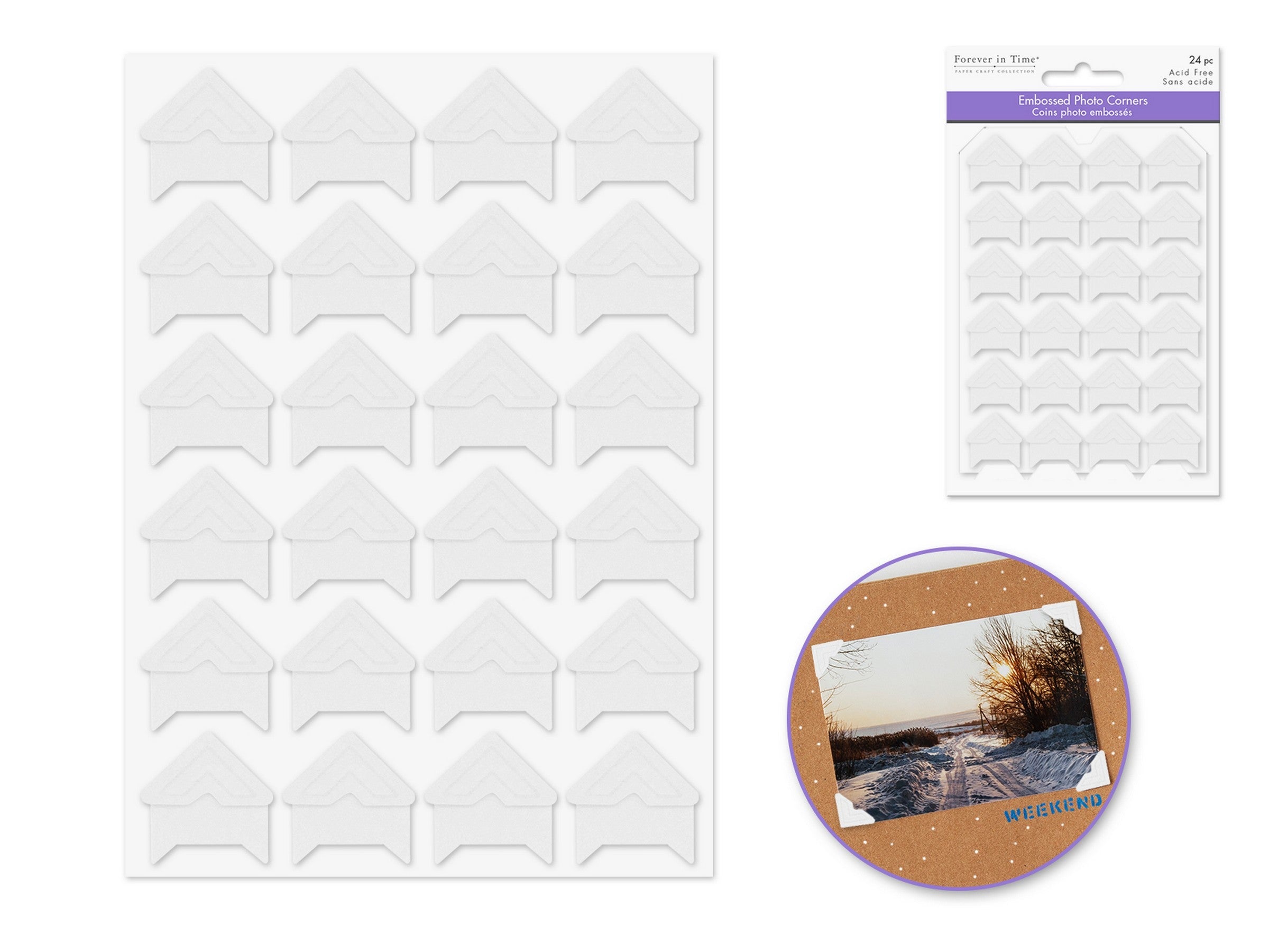 Forever in Time 24 White Embossed Photo Corners - Cardstock 0.75in
