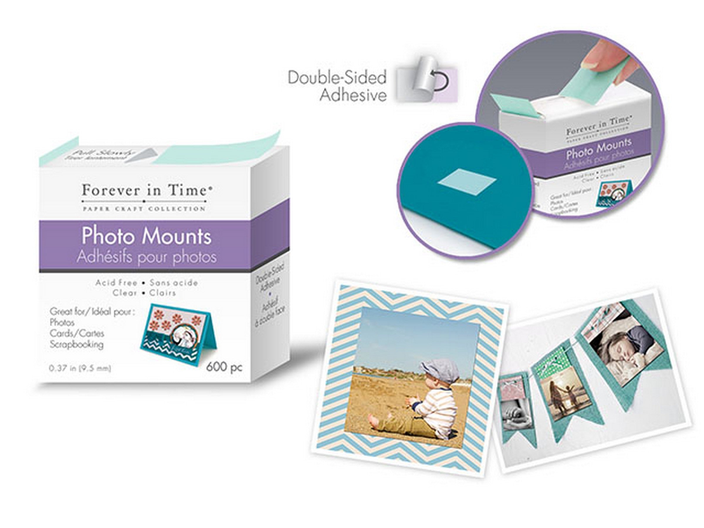 Forever in Time 600pcs Photo Mounts Double-Sided Clear Adhesive 0.37in