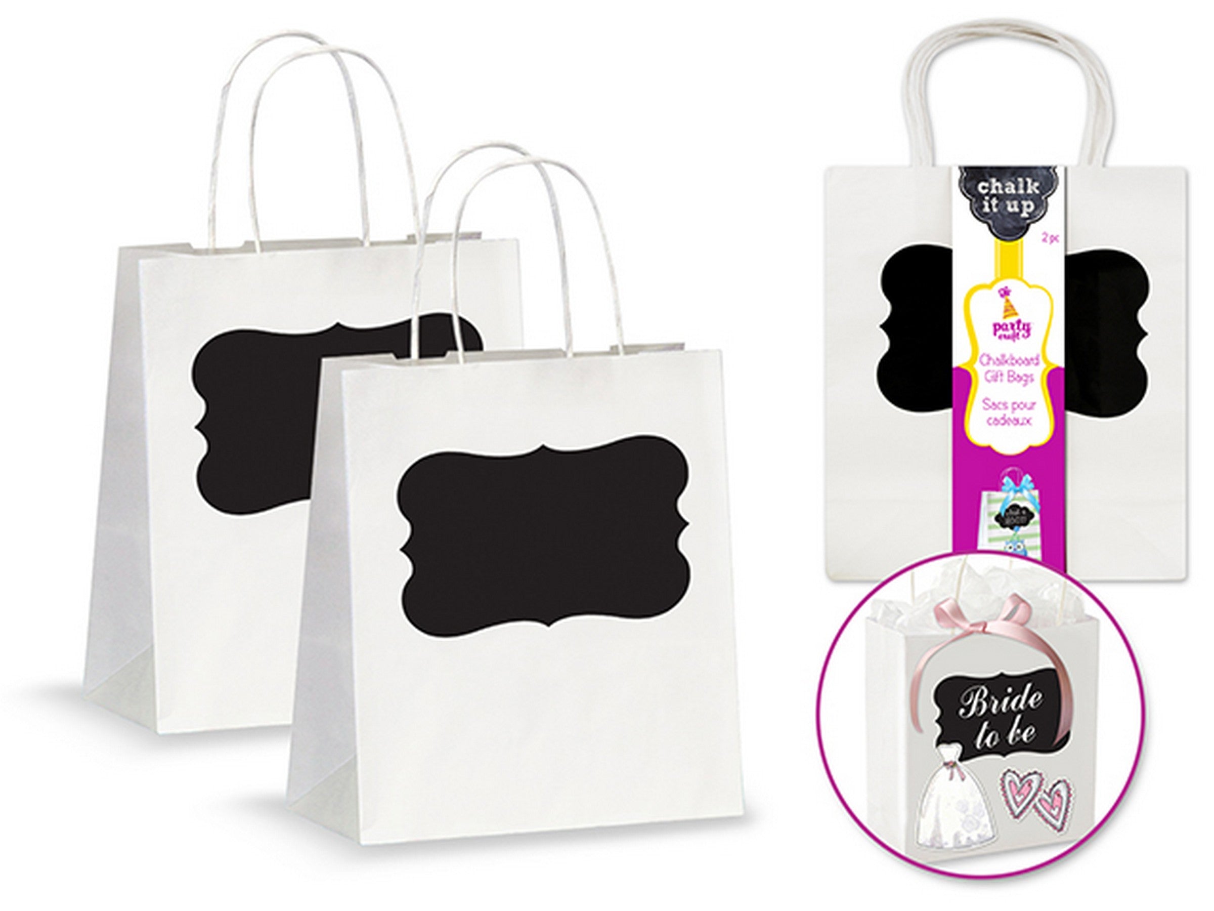 Party Craft 2 Chalkboard Gift Bags White 9.5x8x4in
