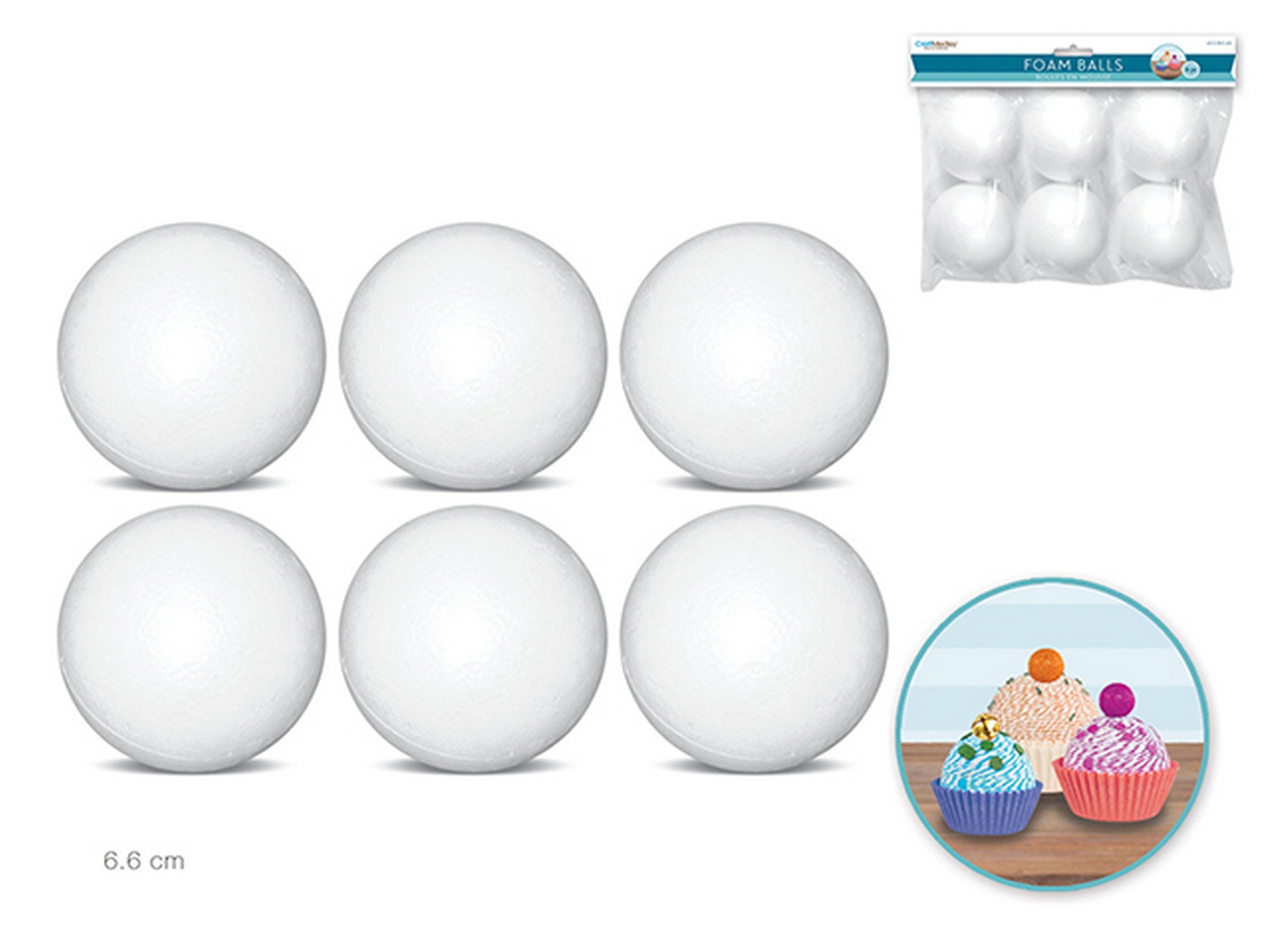 Craft Medley 6 White Foam Balls 2.6in