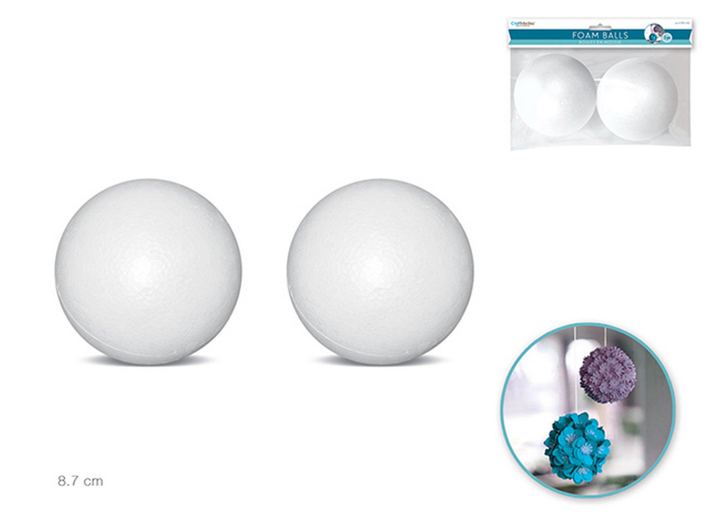 Craft Medley 2 White Foam Balls 3.4in