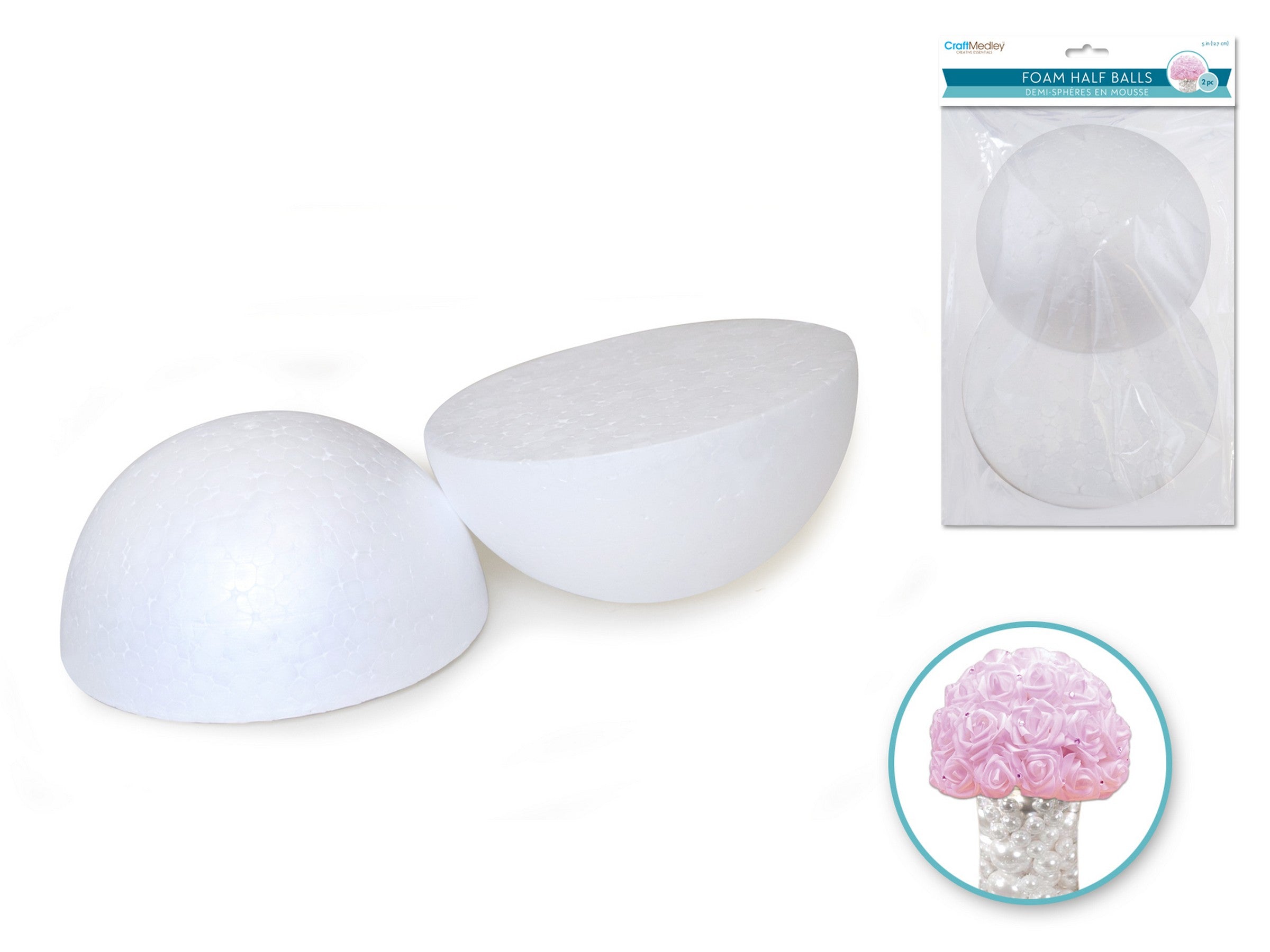 Craft Medley 2 White Foam Half Balls 5in