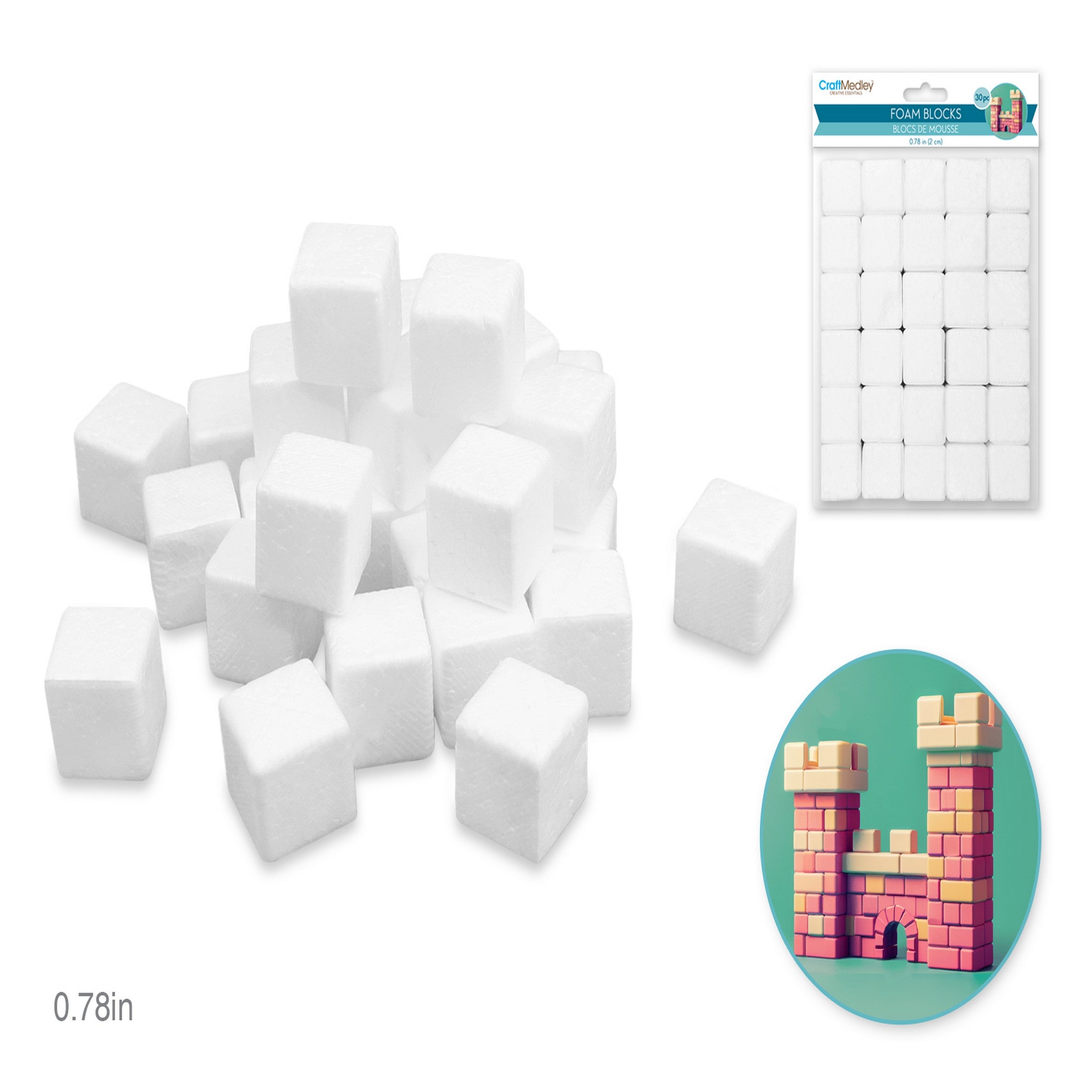 Craft Medley 30 White Polyfoam Blocks 0.8in (2cm) 