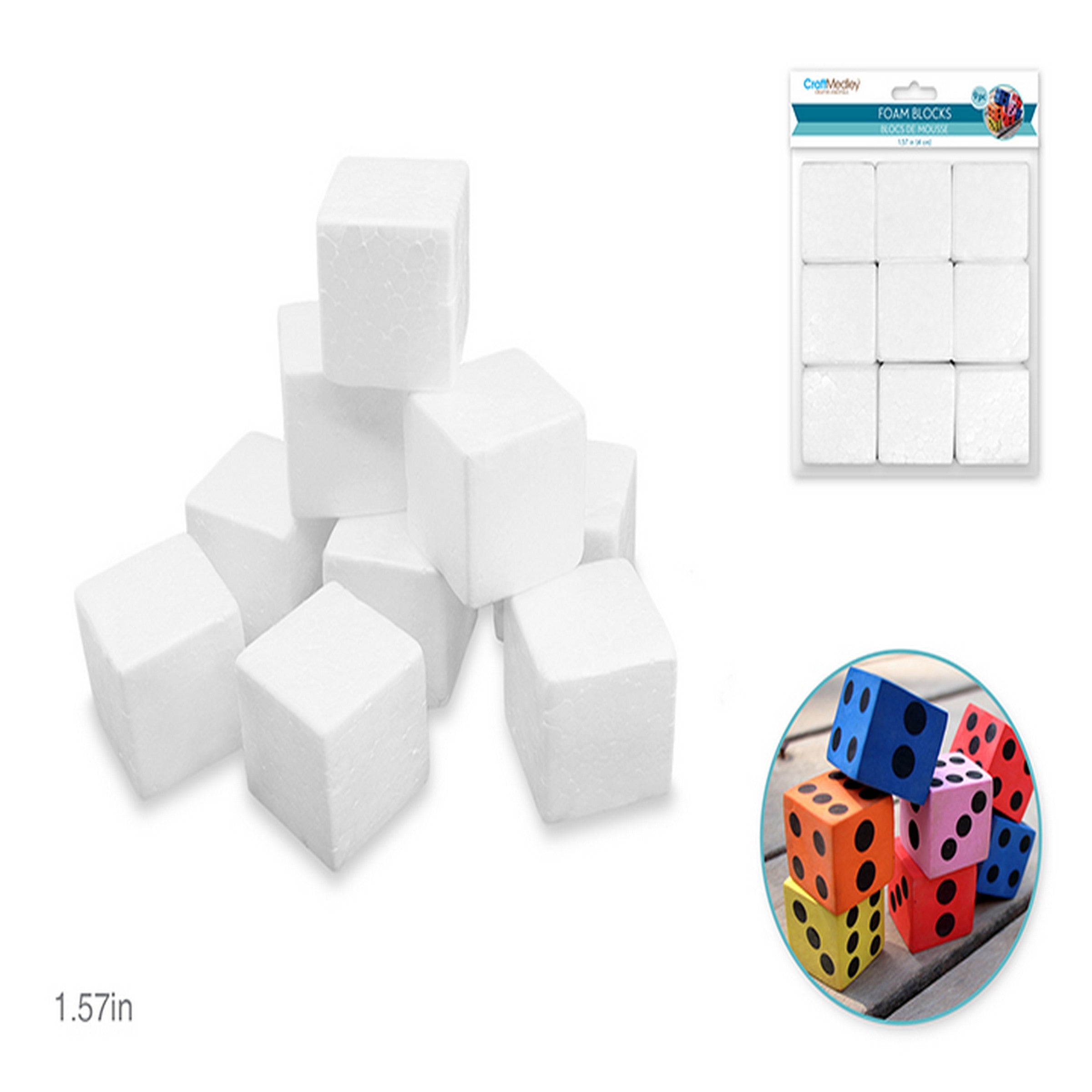 Craft Medley 9 White Polyfoam Blocks 1.6in (4cm) 