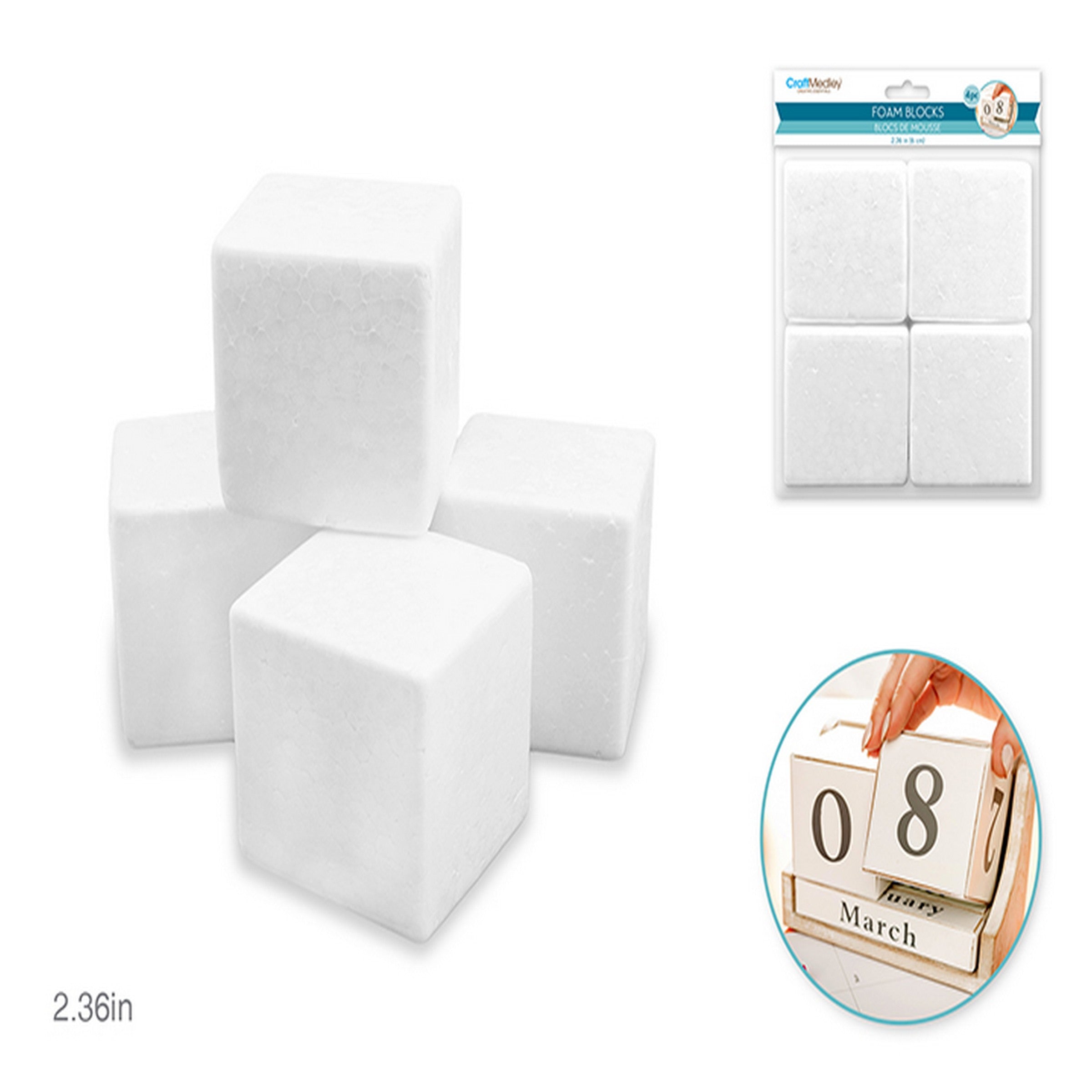 Craft Medley 4 White Polyfoam Blocks 2.4in (6cm)