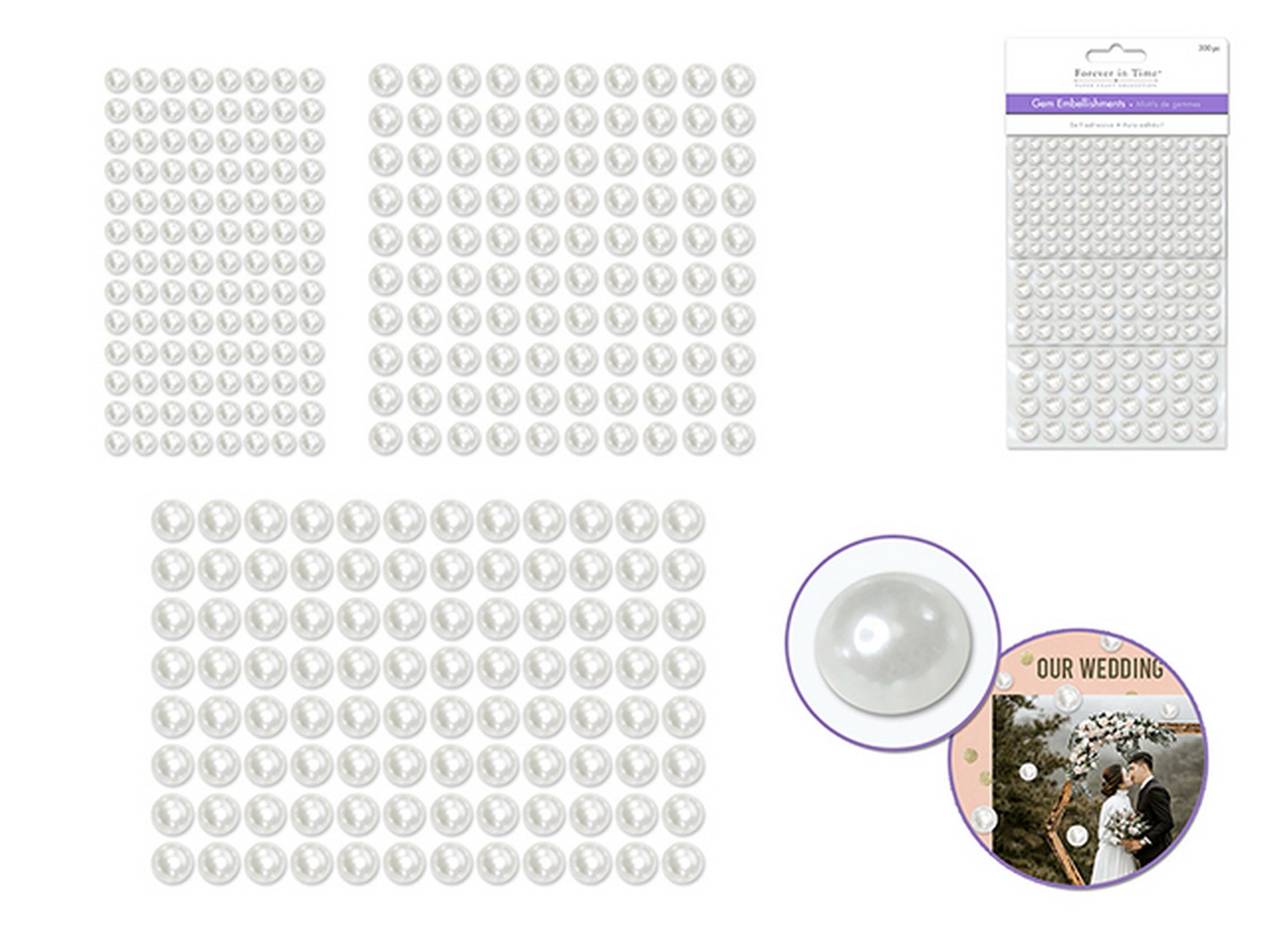 Forever in Time 3 Sheets Half Pearl Embellishments - White 0.25in - 0.3in - 0.4in