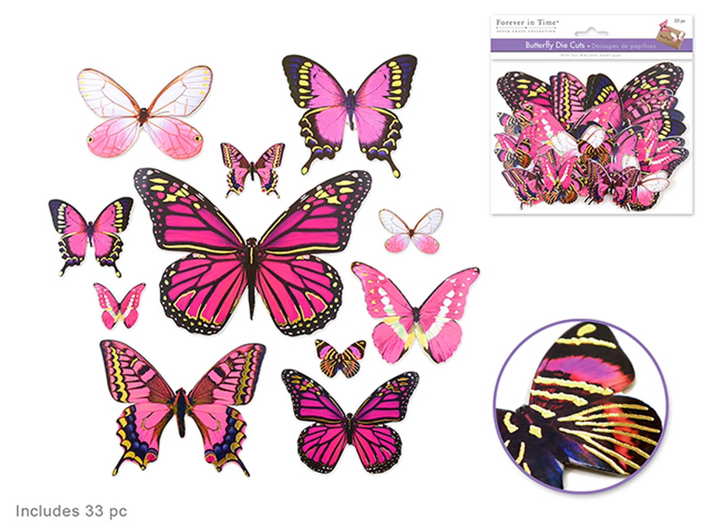 Forever in Time 33 Die Cut Butterflies with Foil Pink 1.4in to 6.75x5in