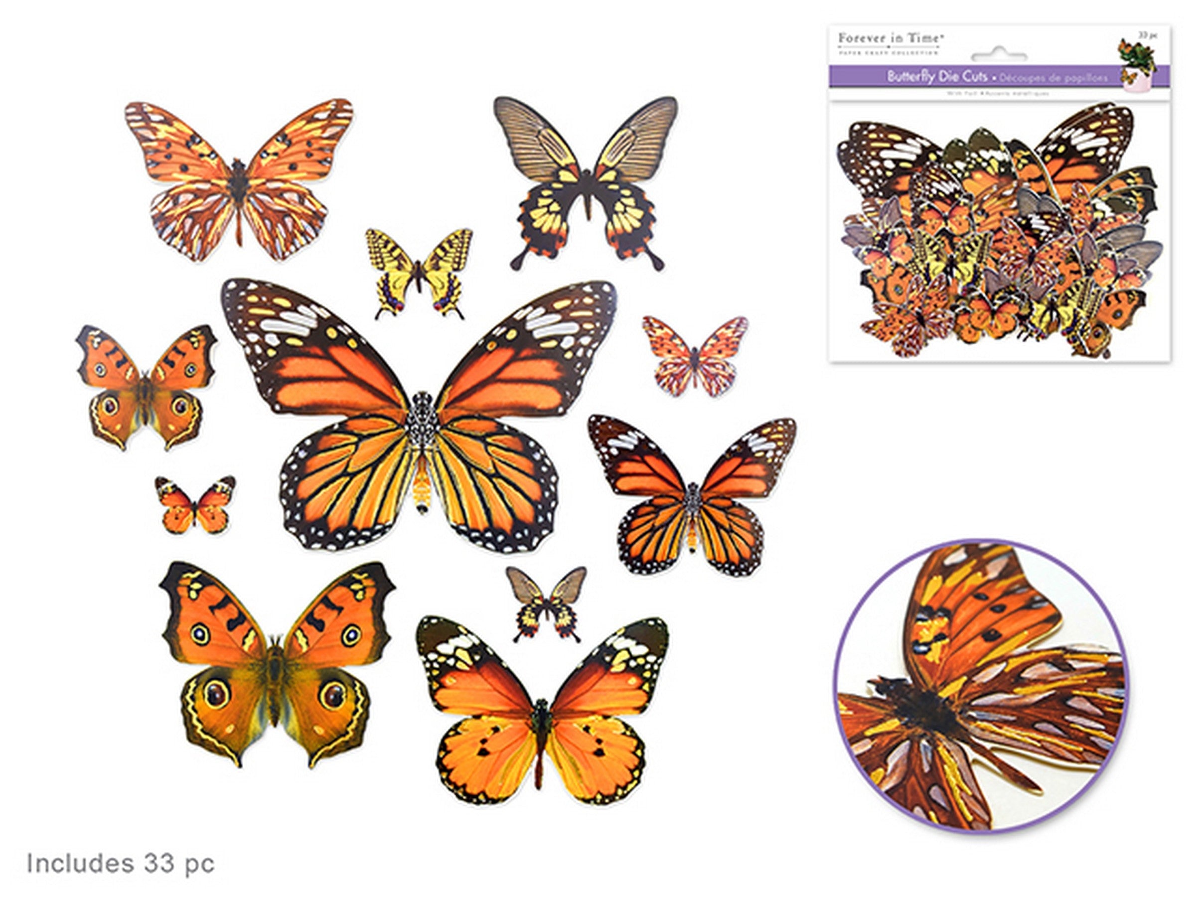 Forever in Time 33 Die Cut Butterflies with Foil Orange 1.75in to 7x4.75in