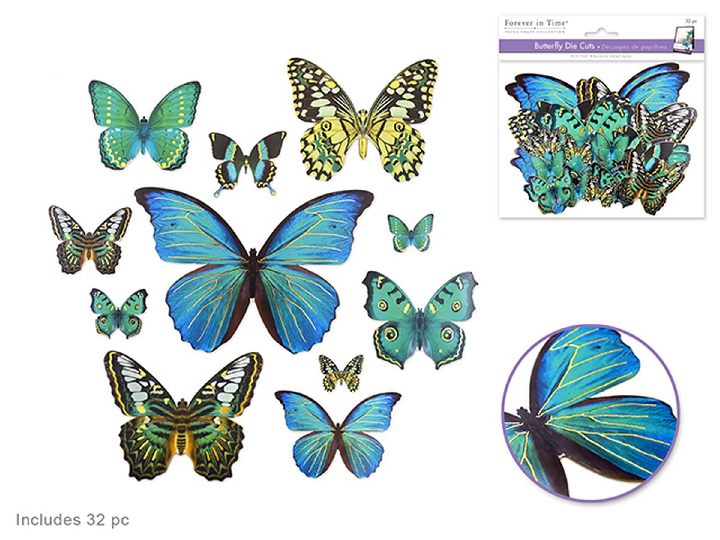 Forever in Time 32 Die Cut Butterflies with Foil Blue 1.4in to 7x5in