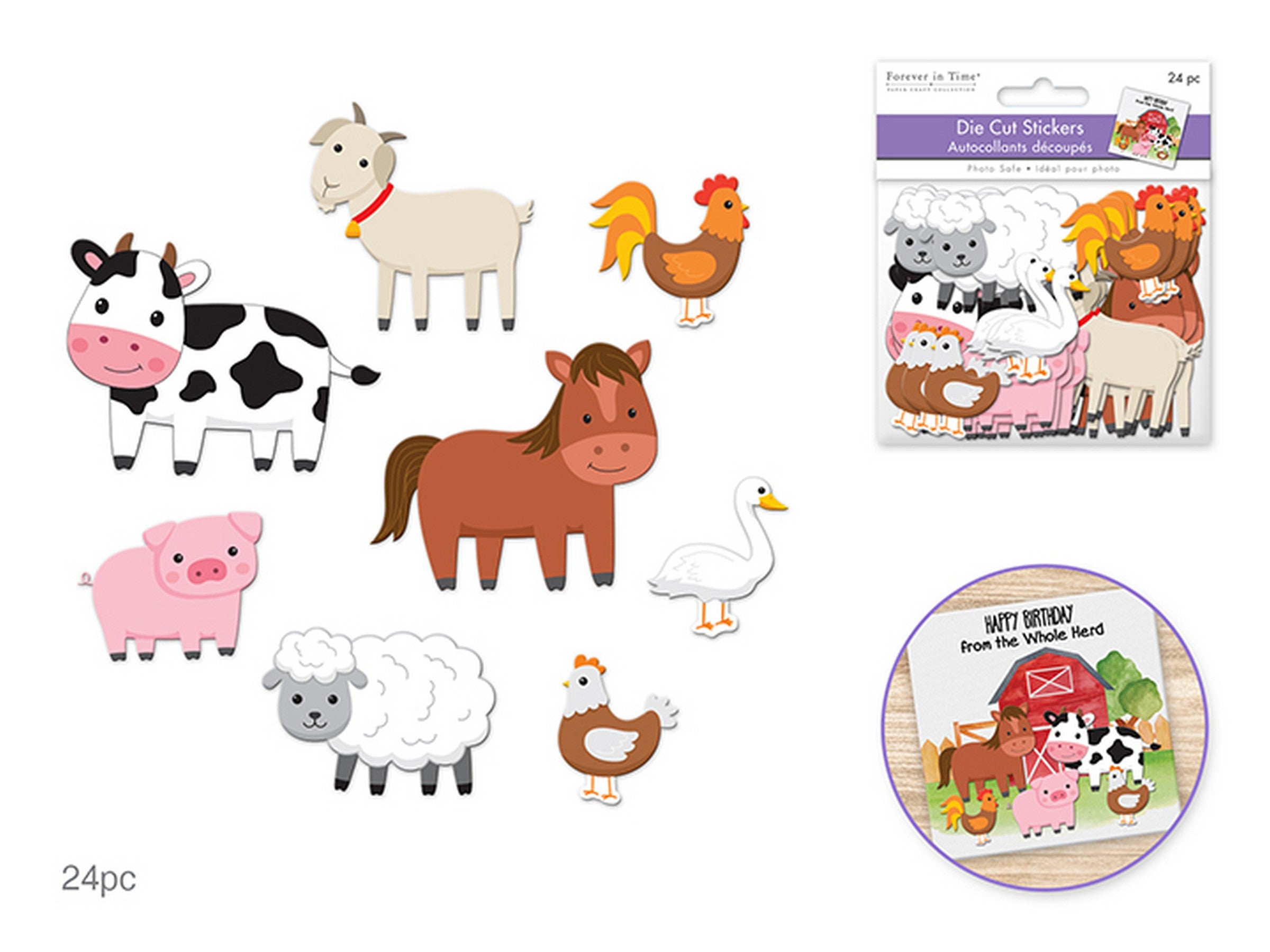 Forever in Time Paper Self-adhesive Die-cut Stickers 24pcs - On the Farm 