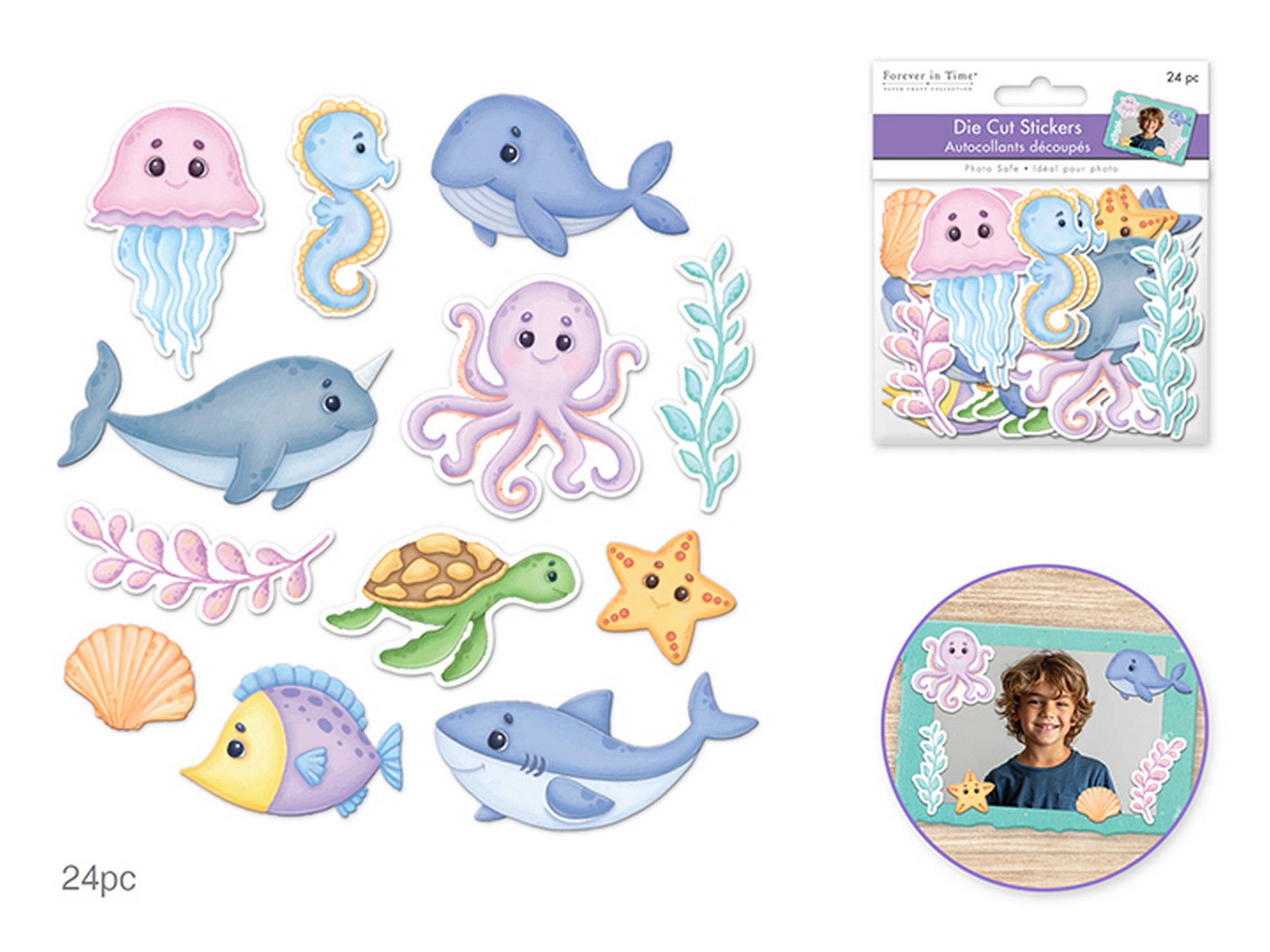 Forever in Time Paper Self-adhesive Die-cut Stickers 24pcs - Under the Sea 