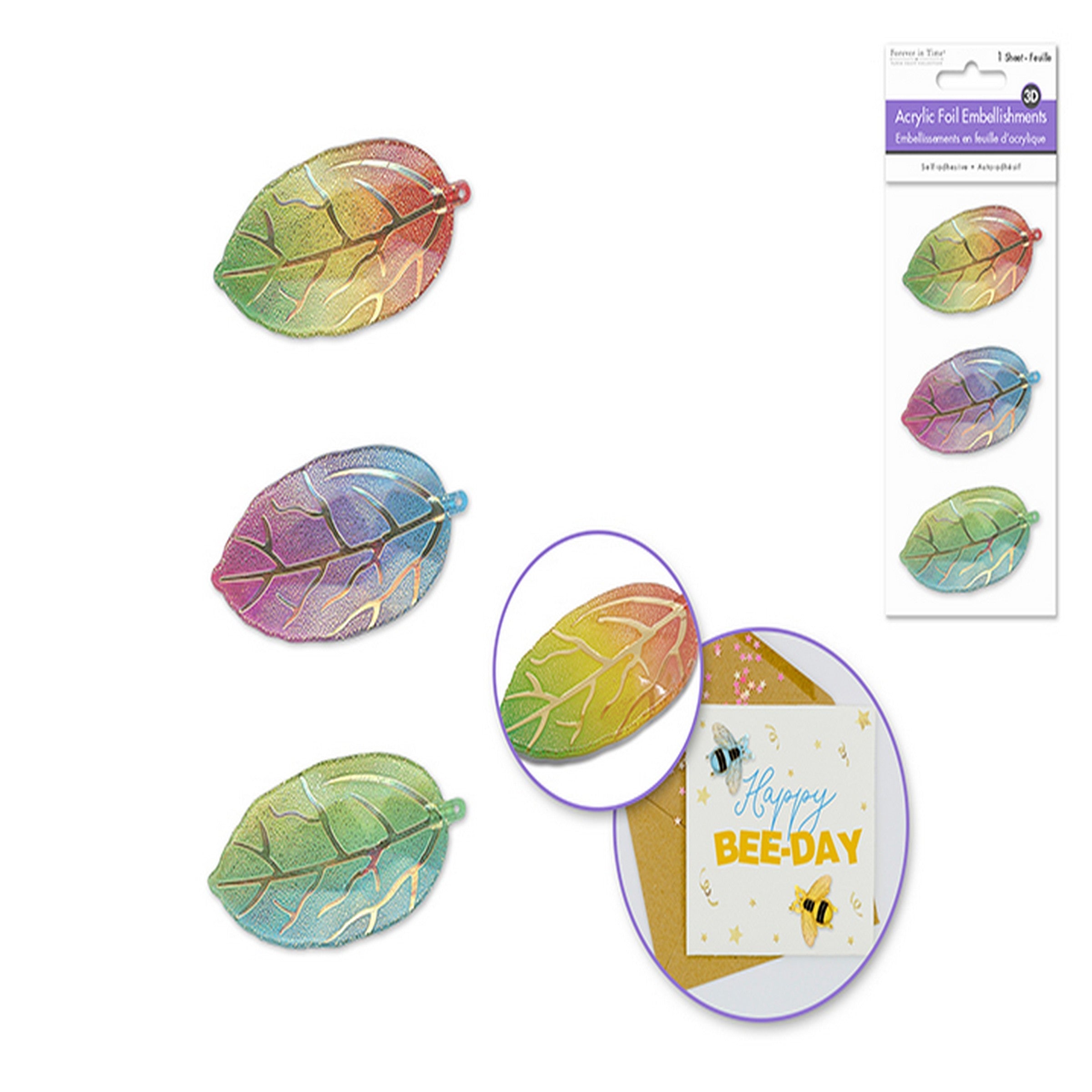Forever in Time 3 3D Acrylic Foil Self-adhesive Embellishments - Leaf 1.1x2.1in
