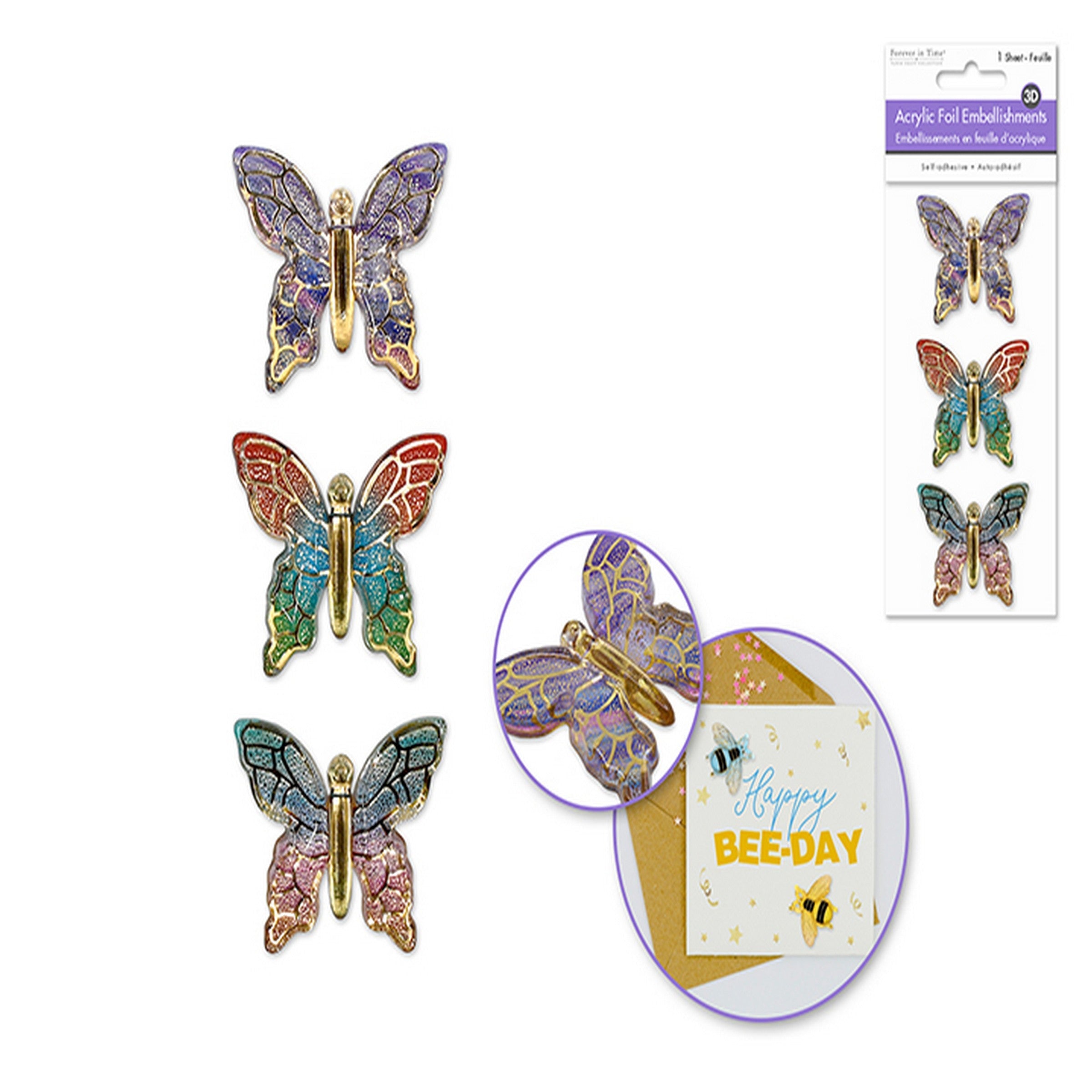 Forever in Time 3 3D Acrylic Foil Self-adhesive Embellishments - Butterfly 1.5x1.25in