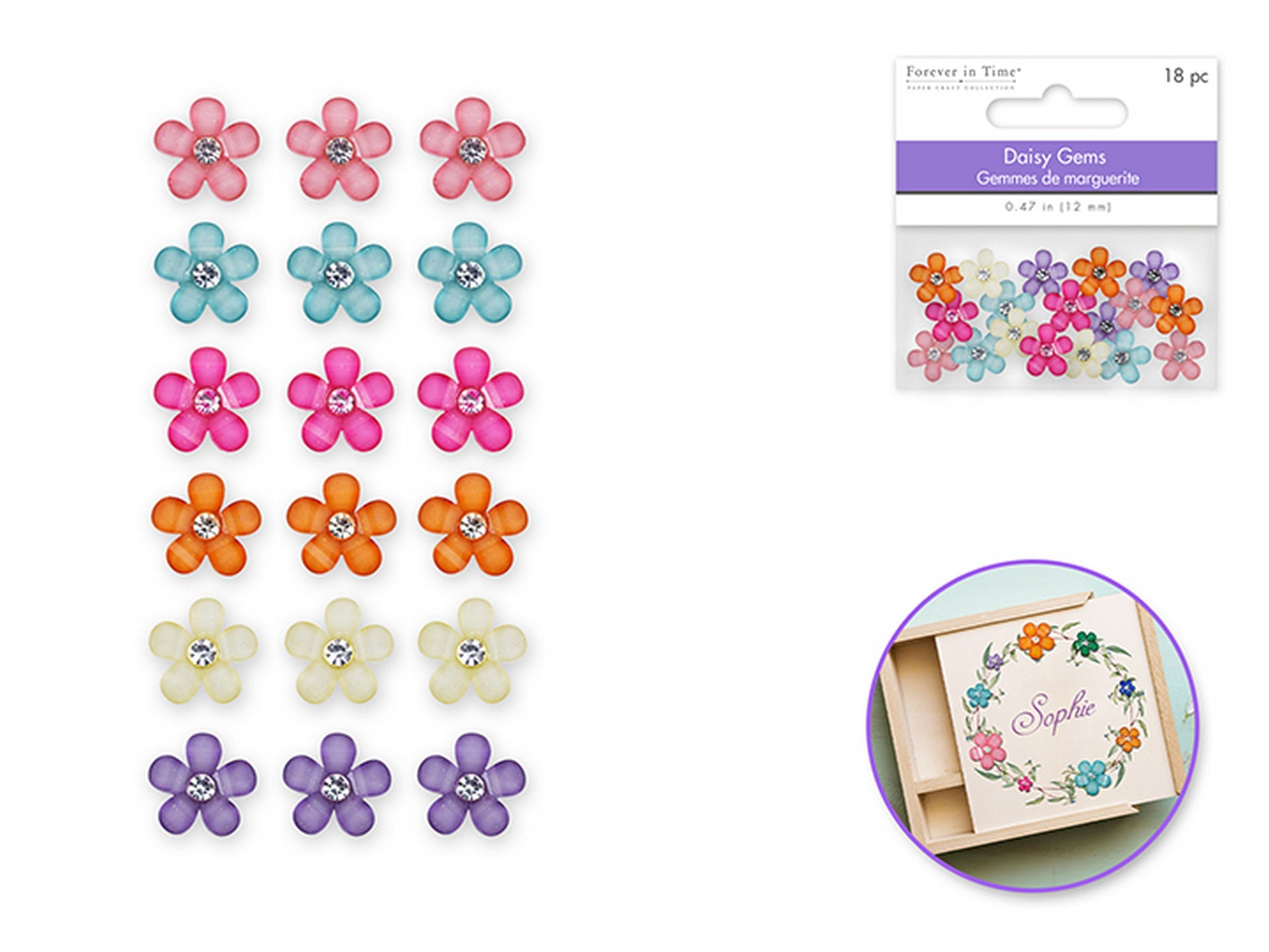 Forever in Time 18 Glitter Daisy Gems Pastel Medley 0.47in