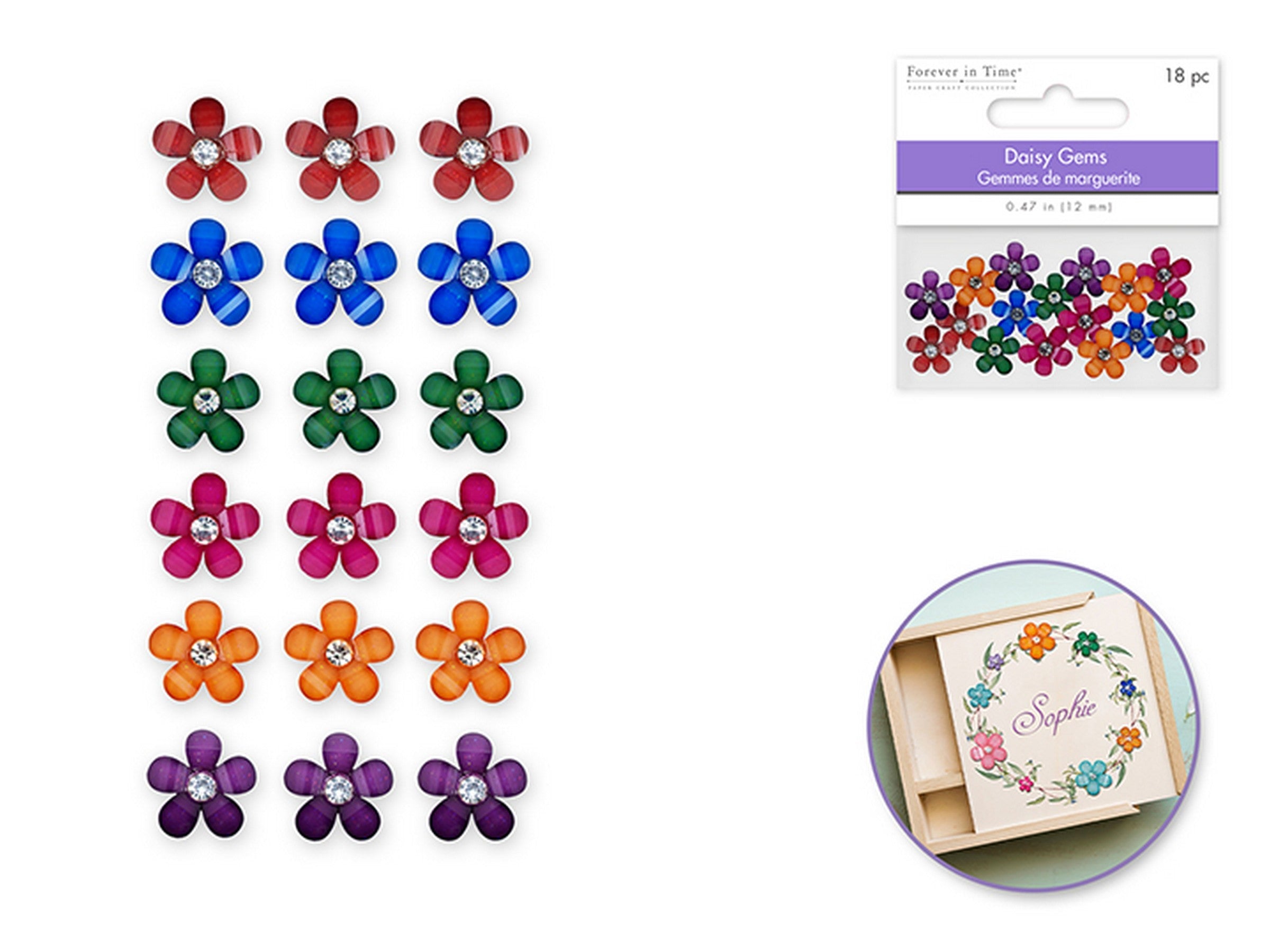 Forever in Time 18 Glitter Daisy Gems Bold Medley 0.47in
