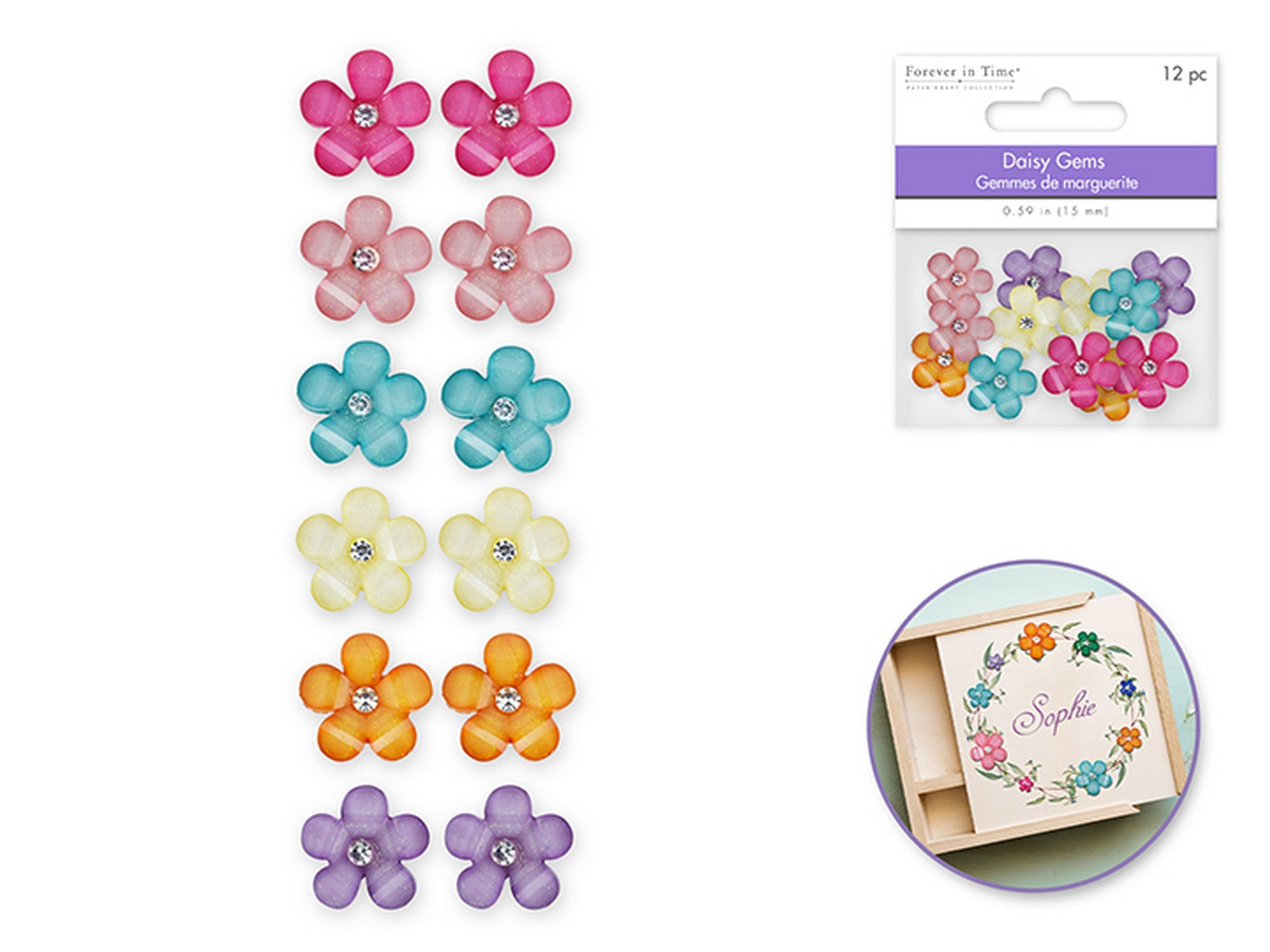 Forever in Time 12 Glitter Daisy Gems Pastel Medley 0.59in