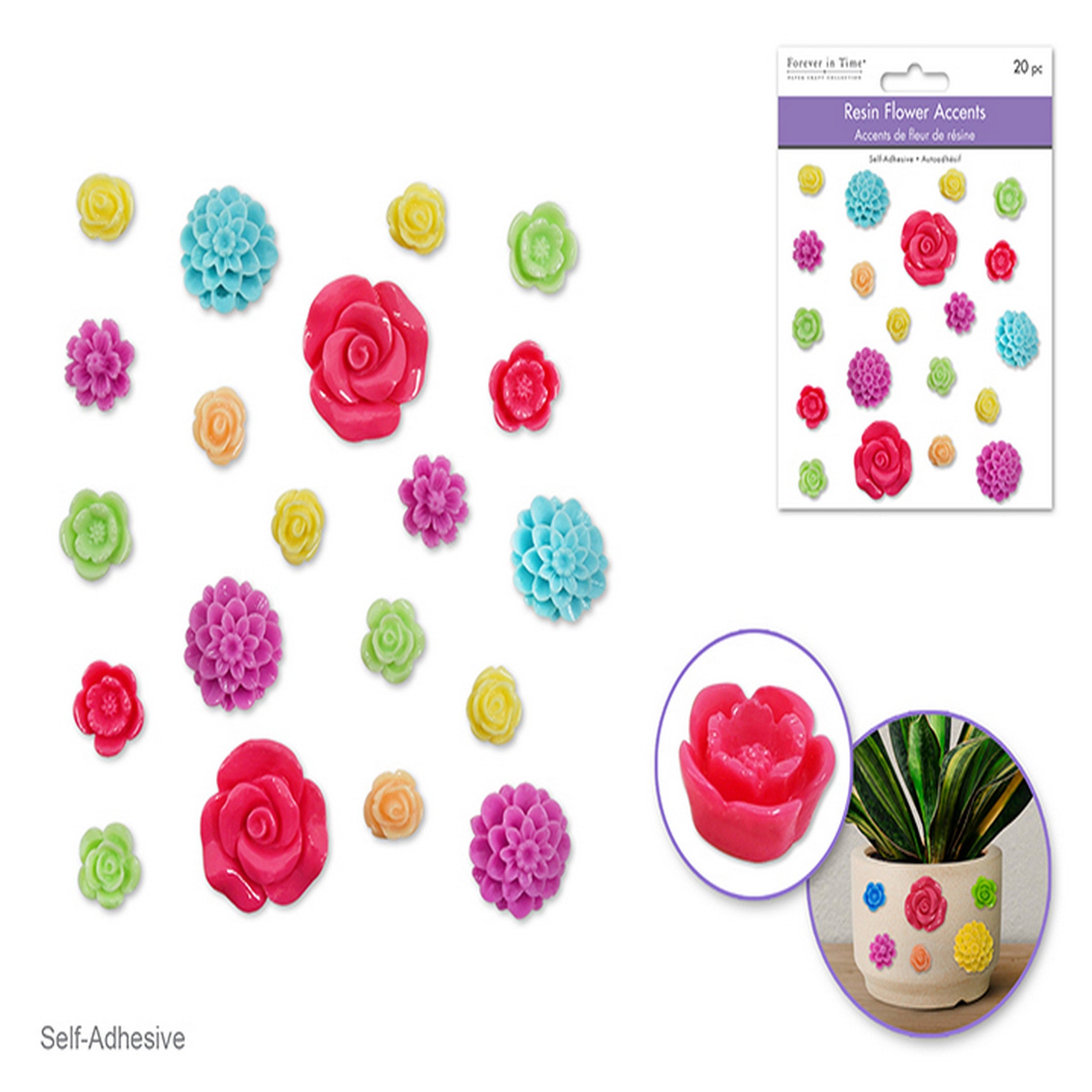 Forever in Time 20 3D Self-stick Resin Flower Accents - Glam 0.5 to 1in