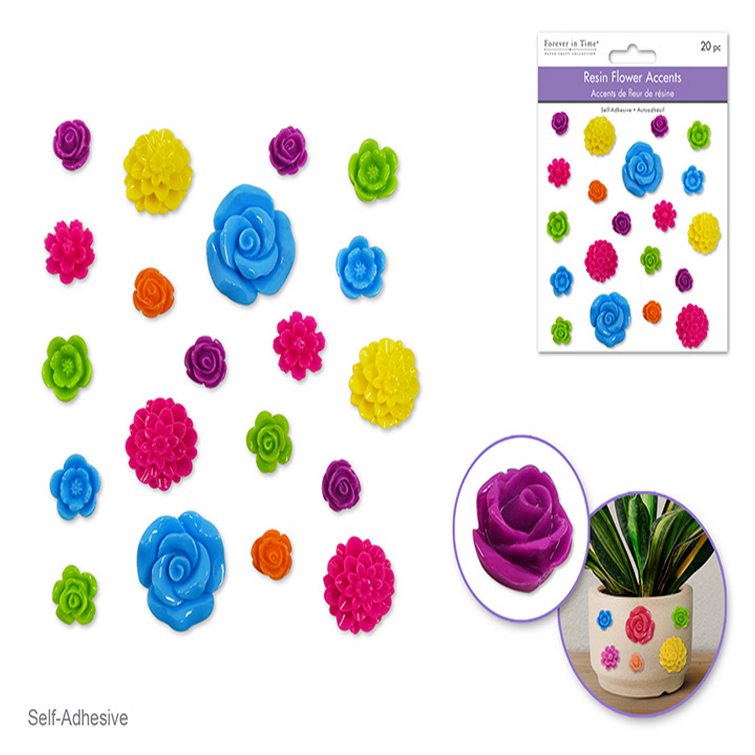 Forever in Time 20 3D Self-stick Resin Flower Accents - Vivid 0.5 to 1in