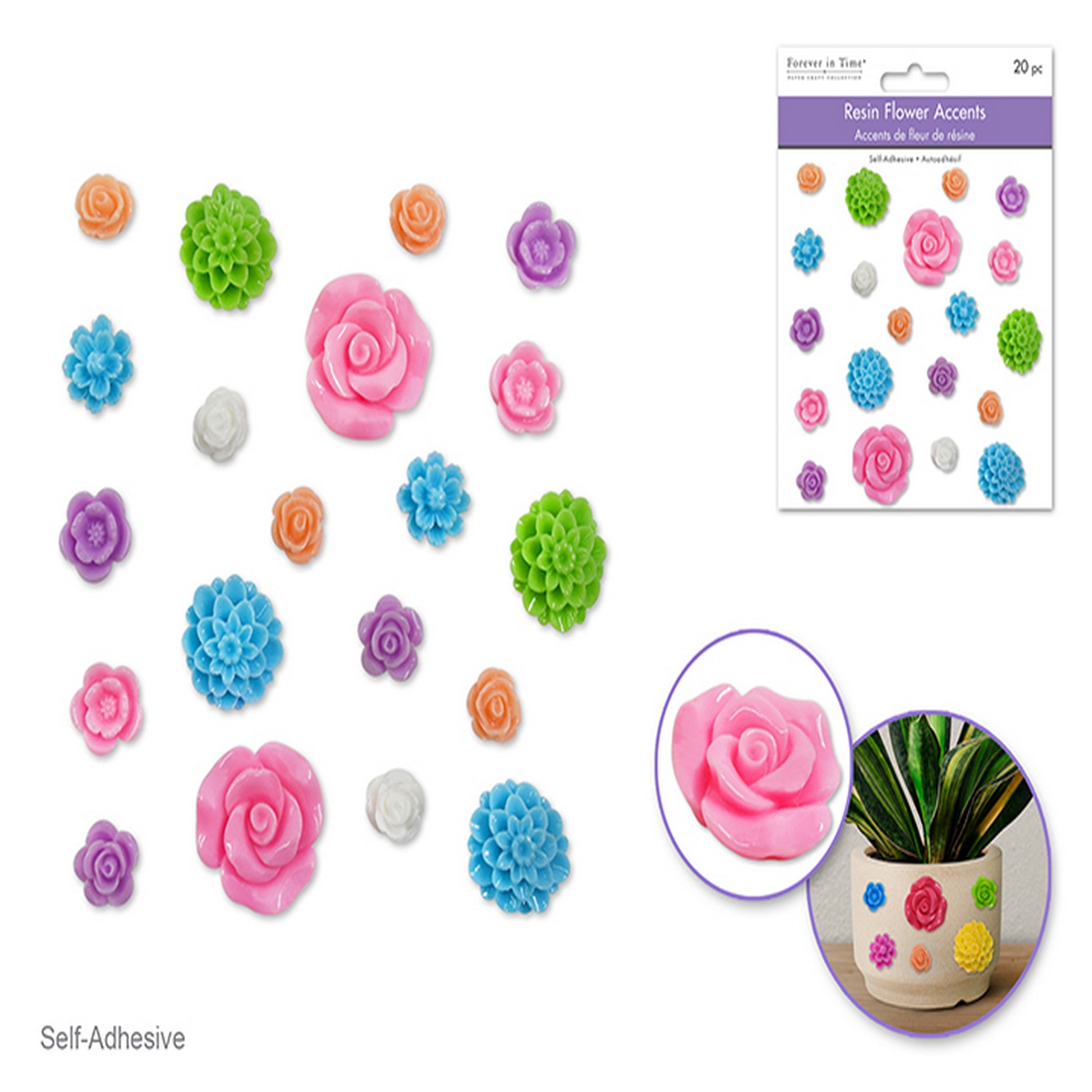 Forever in Time 20 3D Self-stick Resin Flower Accents - Pastel 0.5 to 1in 