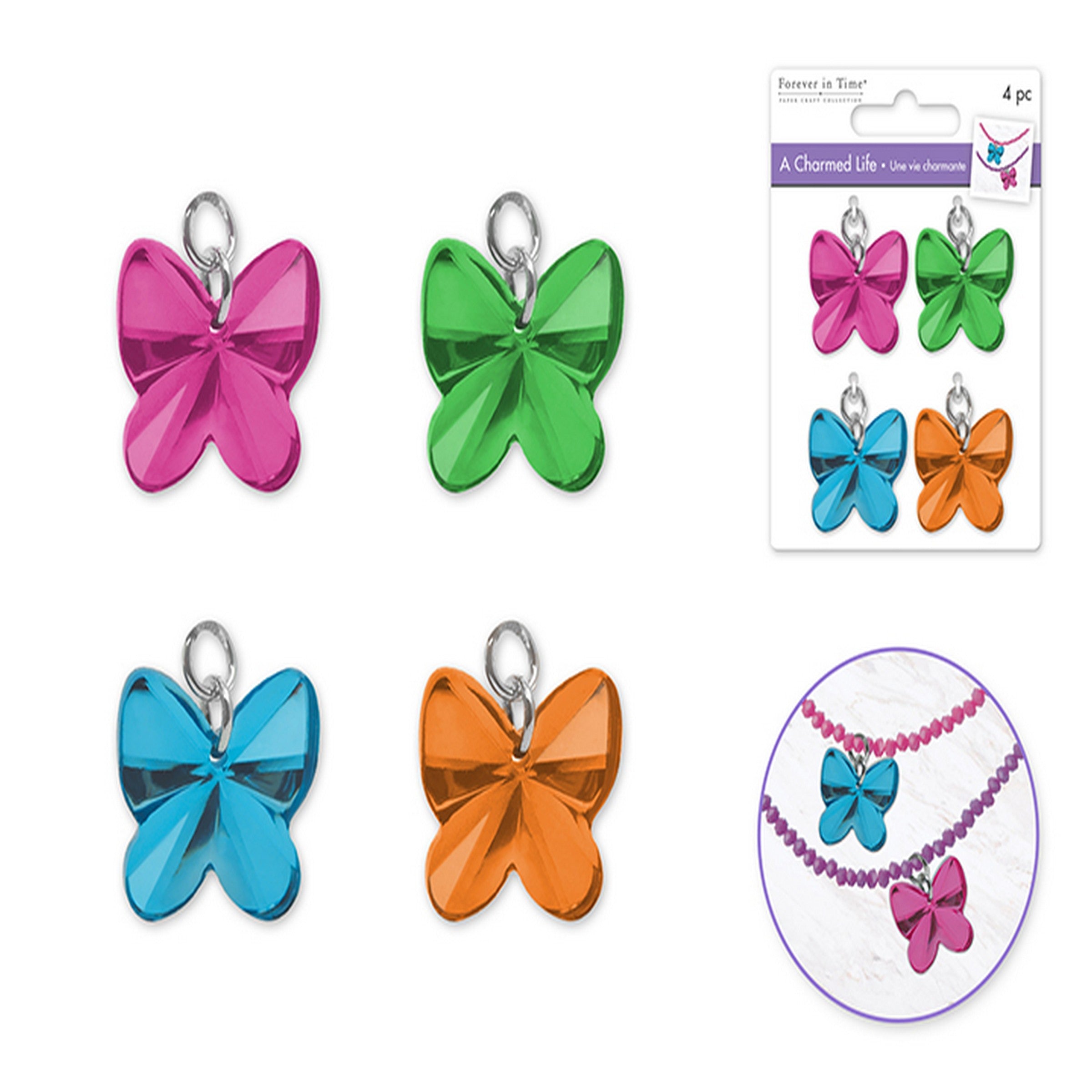 Forever in Time 4 Charms with Hoop Finding - Butterfly Reflection 0.75x0.6in