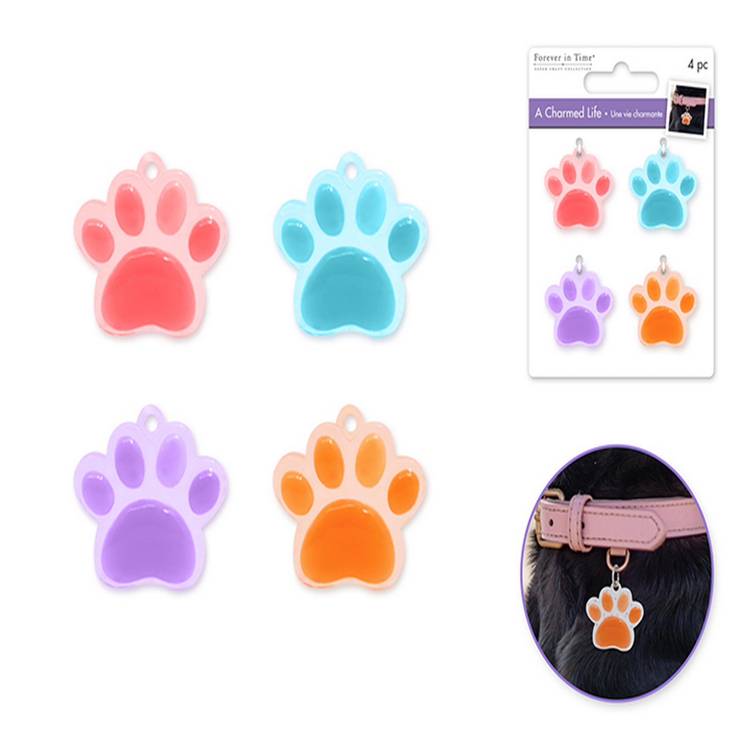 Forever in Time 4 Charms with Hoop Finding - Puffy Paw 1x0.75in 