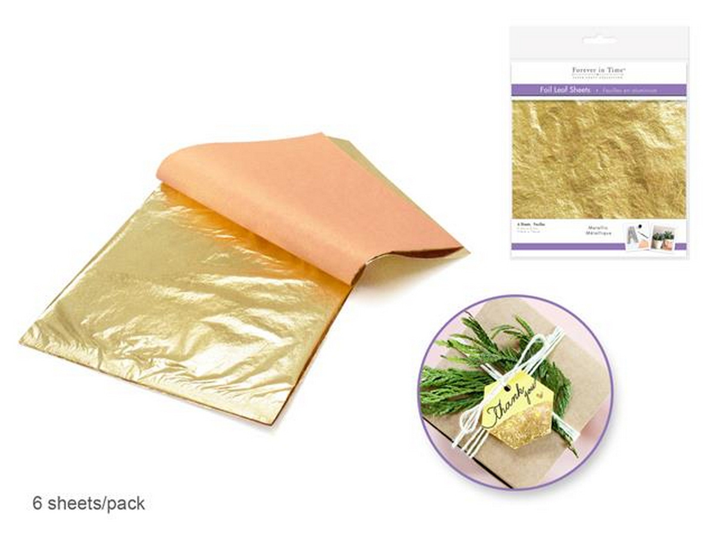 Forever in Time 6 Foil Leaf Sheets Gold 5.5x5.5in