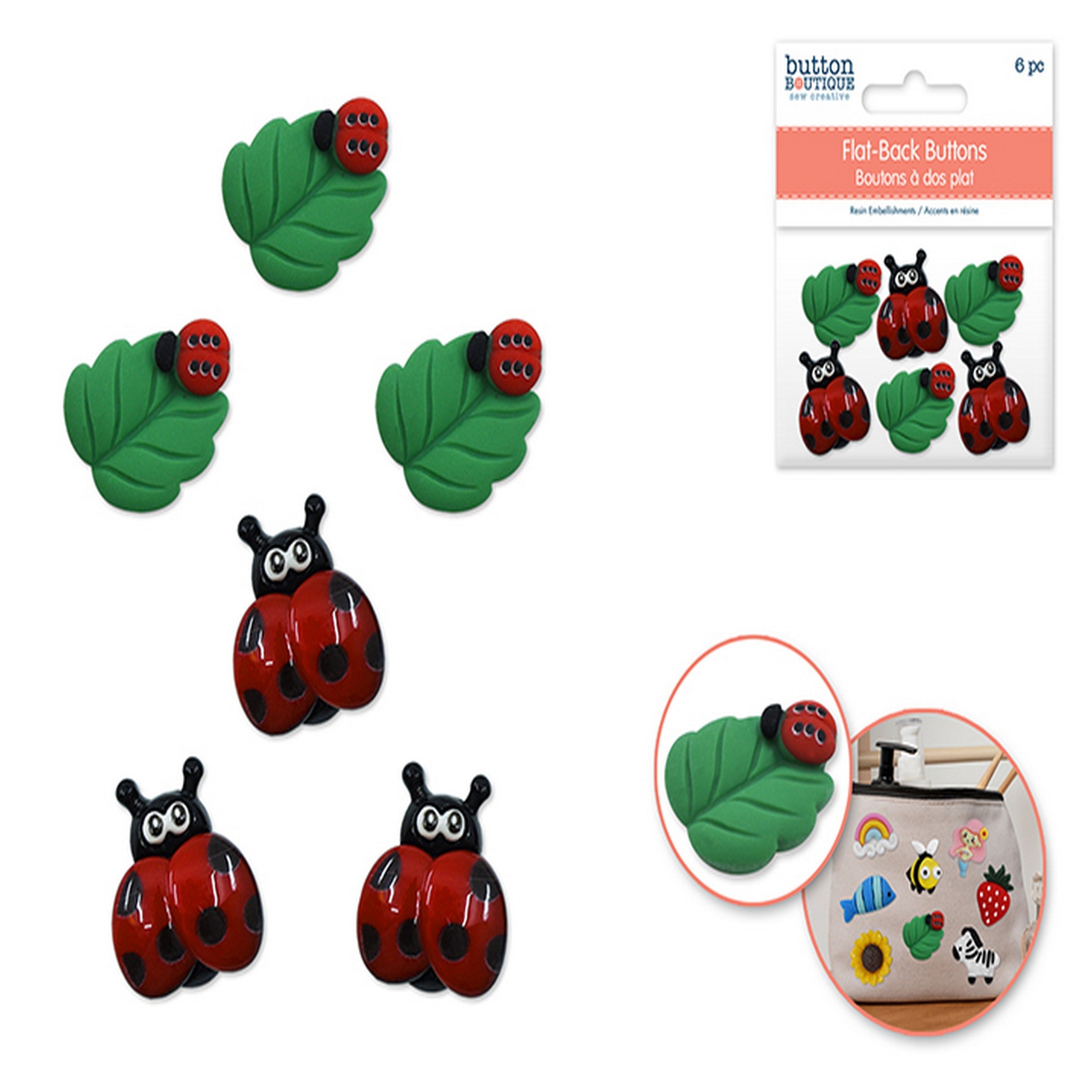 Button Boutique 6 Flat-back Resin Embellishment Buttons - Ladybug 0.75in