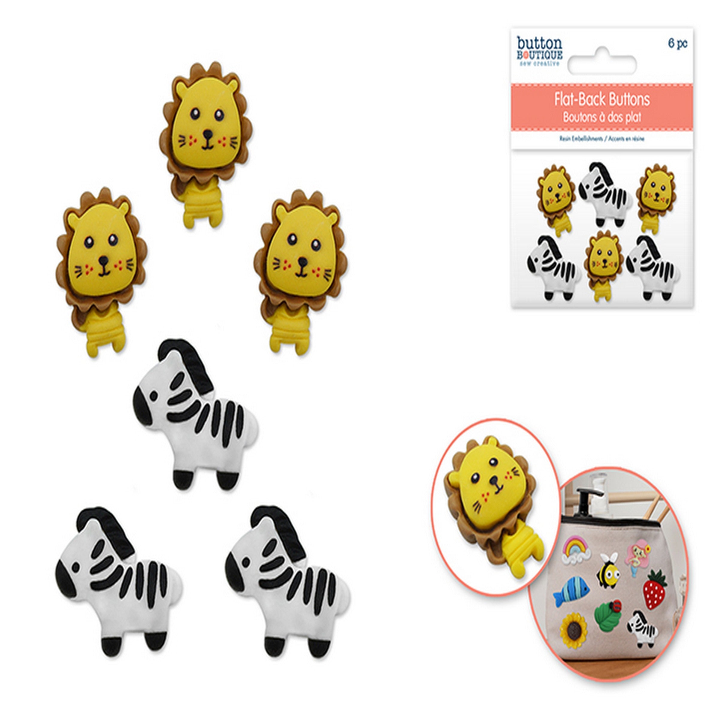 Button Boutique 6 Flat-back Resin Embellishment Buttons - Wild Safari 0.8in