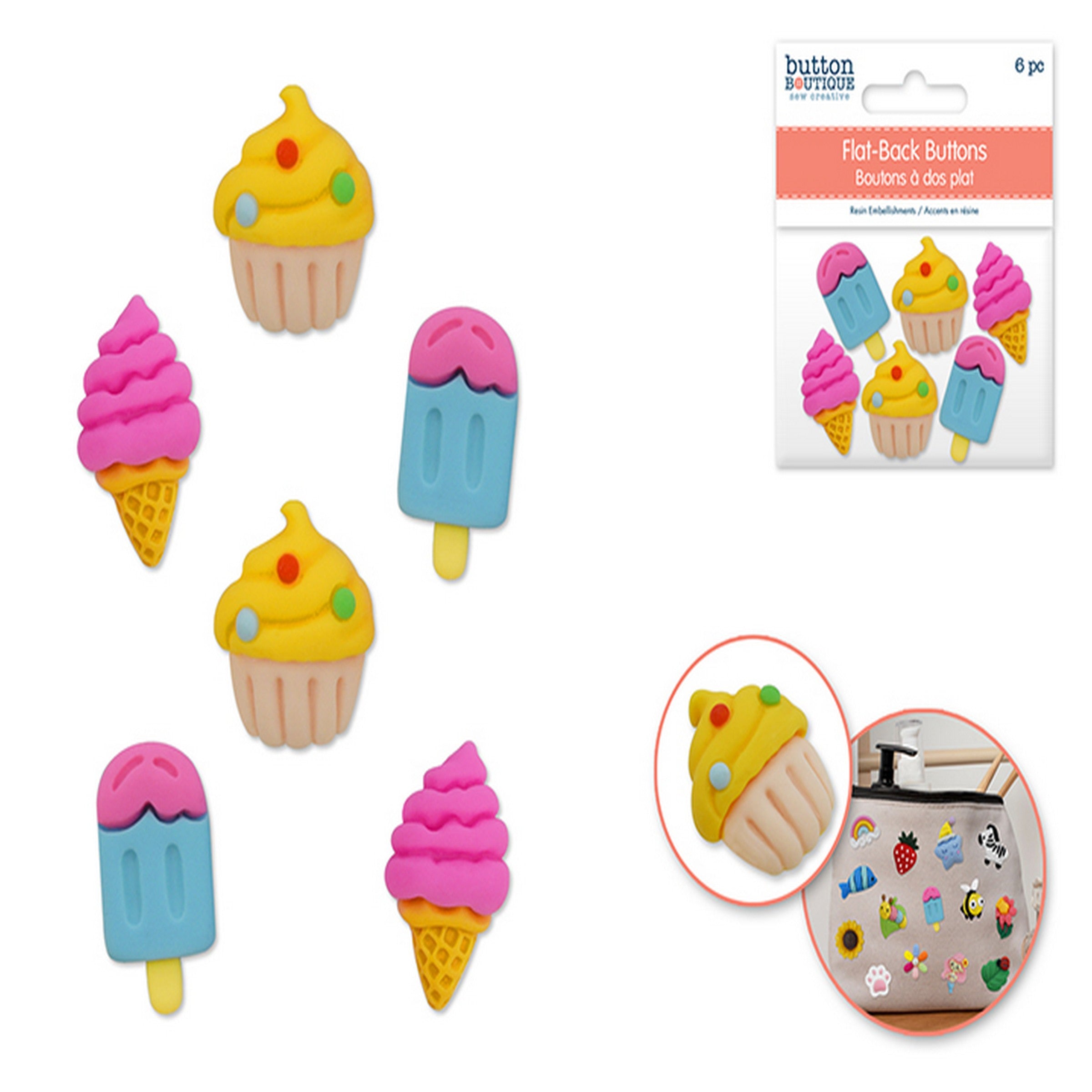 Button Boutique 6 Flat-back Resin Embellishment Buttons - Sweet Treats 0.8in