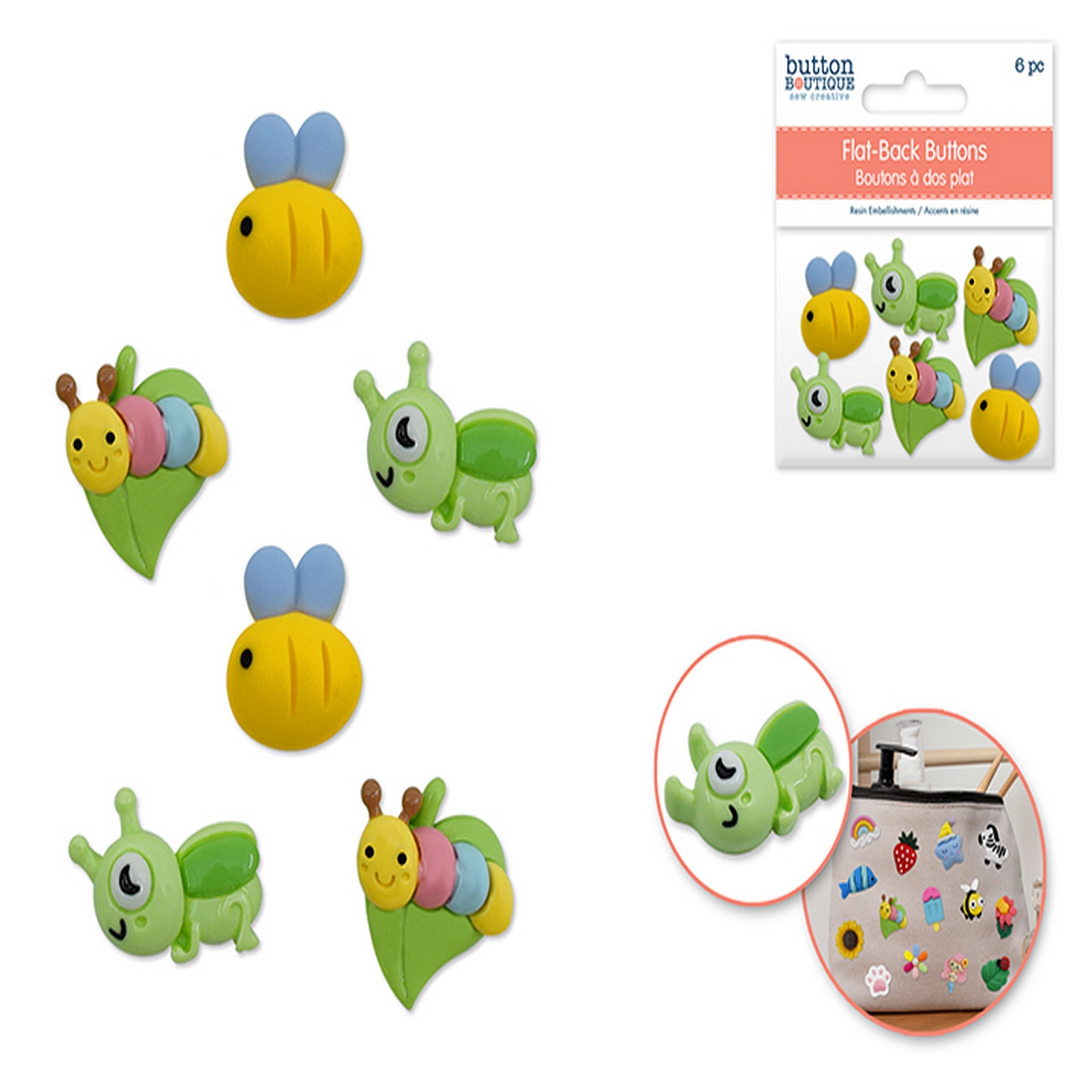 Button Boutique 6 Flat-back Resin Embellishment Buttons - Cute Critters 0.75in