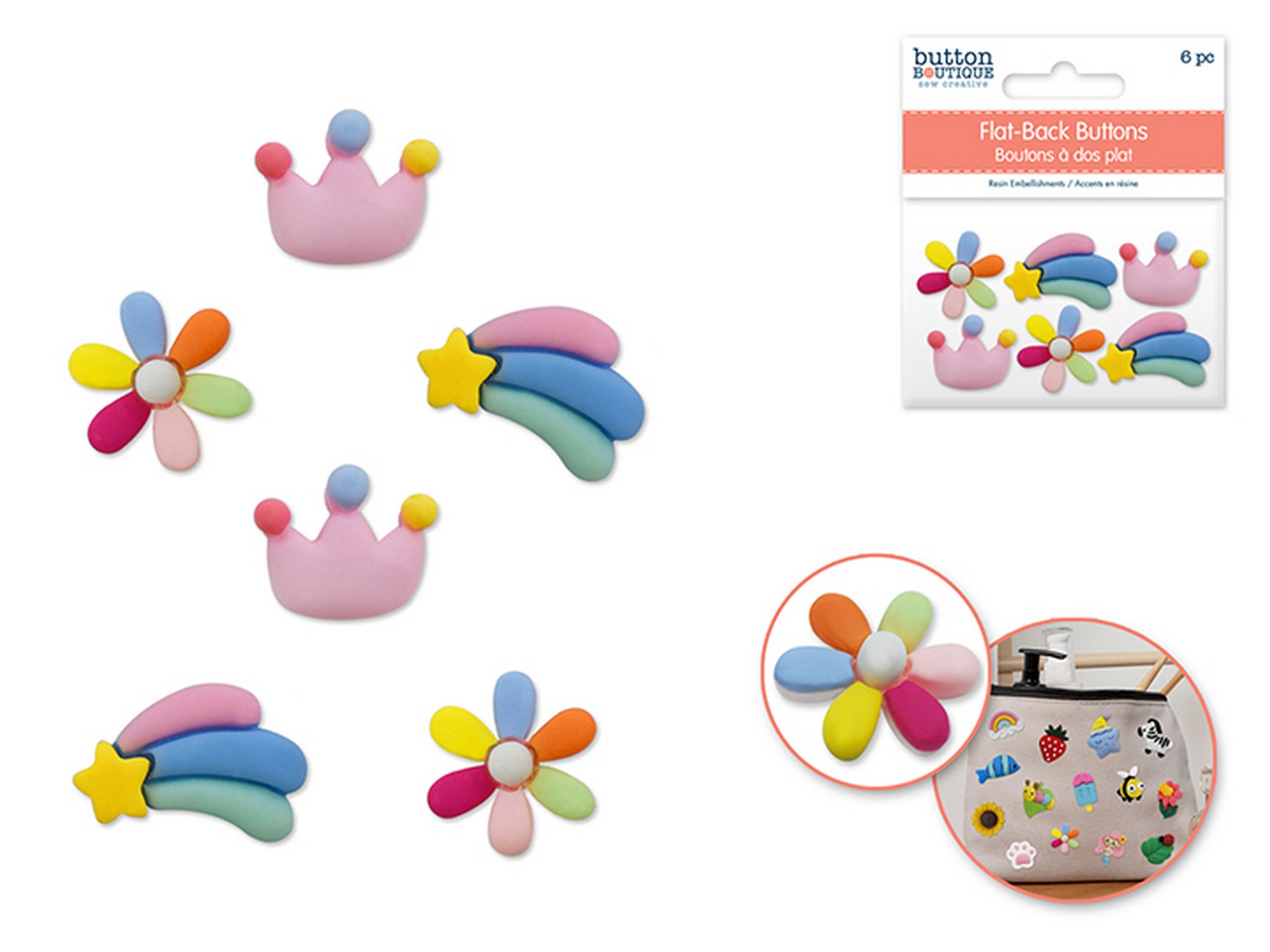 Button Boutique 6 Flat-Back Resin Buttons - Imaginarium