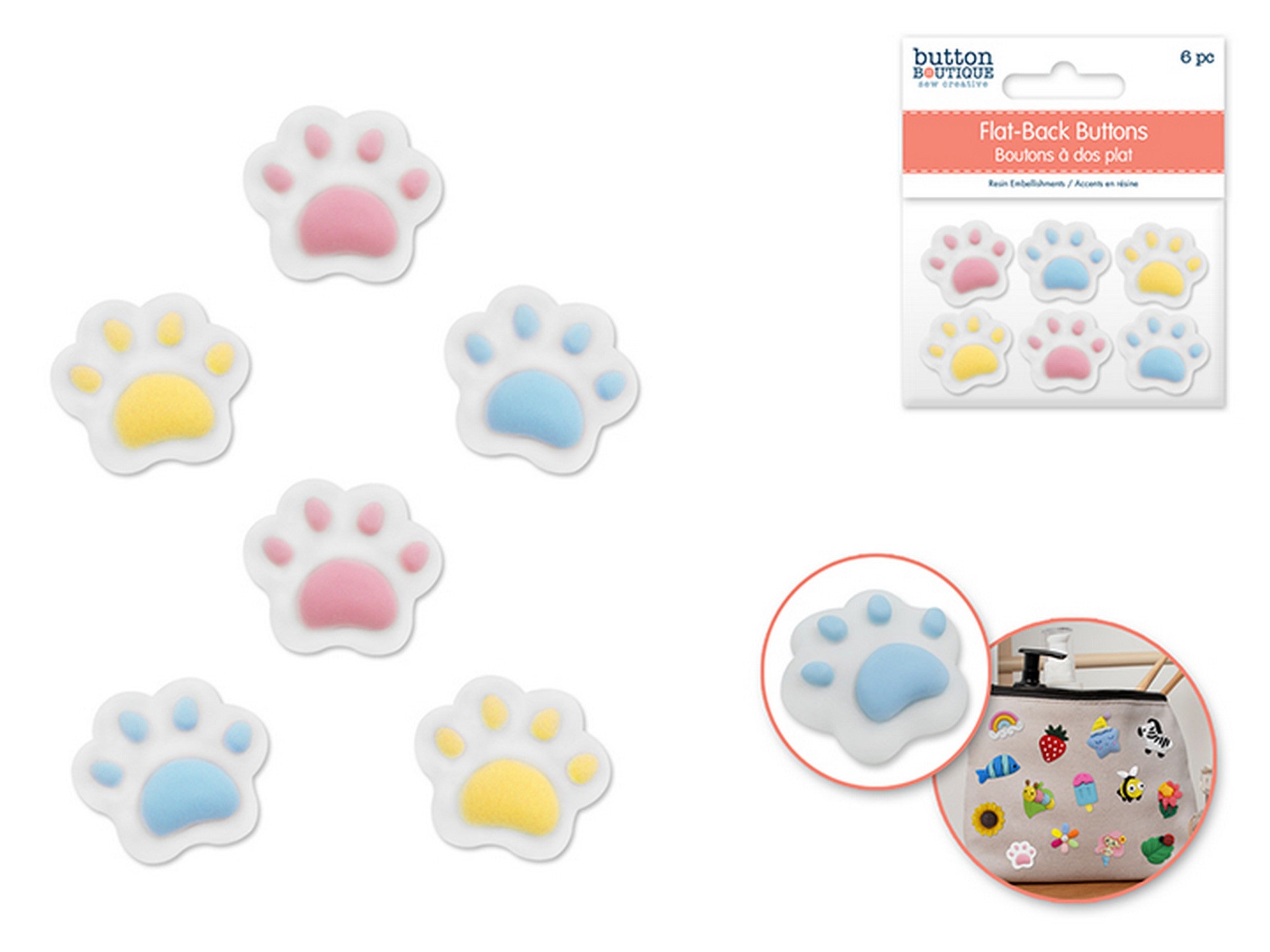 Button Boutique 6 Flat-Back Resin Buttons - Purrfect Paws 